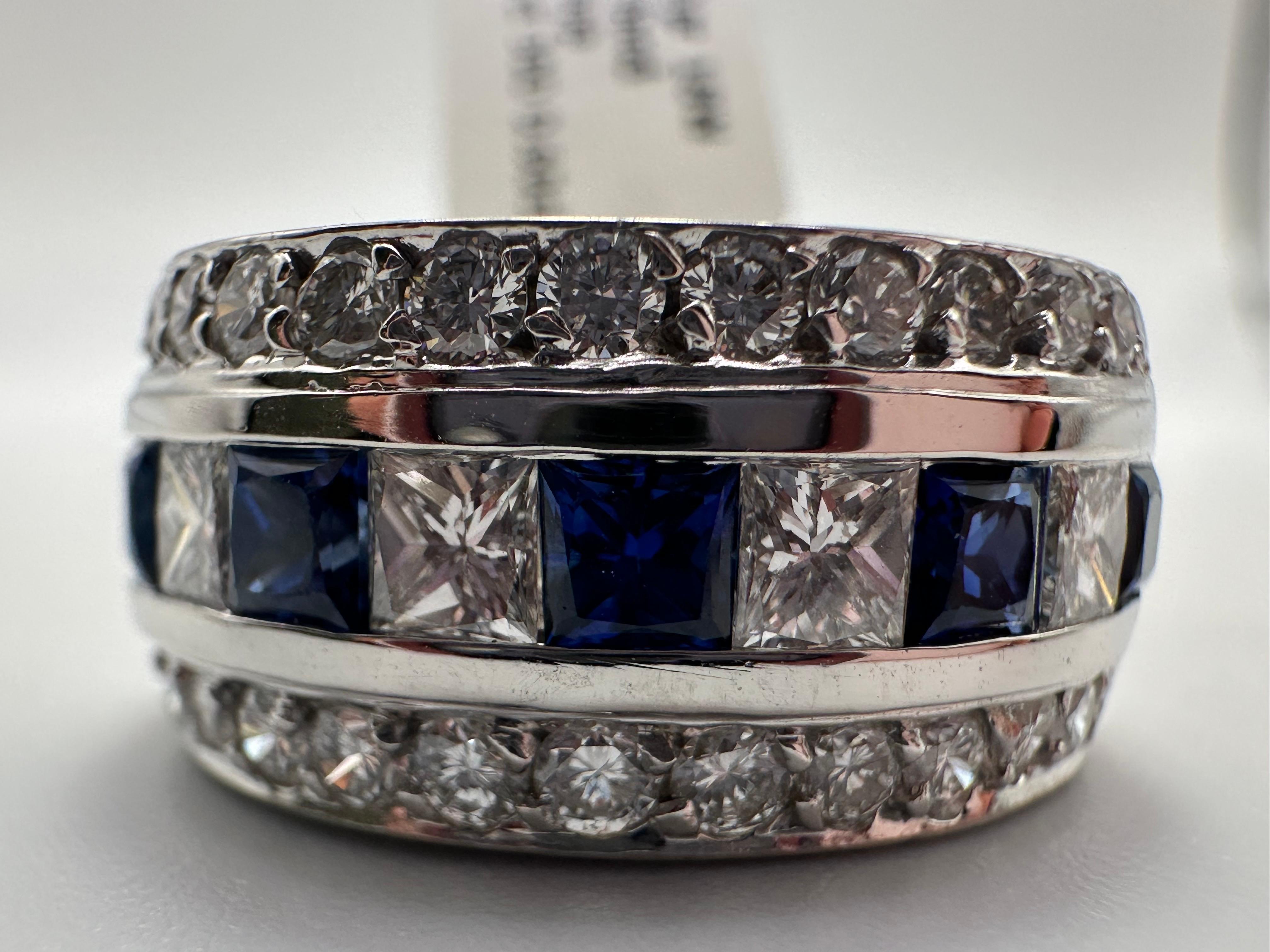 Women's or Men's Sapphire & Diamond cocktail ring 18KT wide band diamond ring For Sale