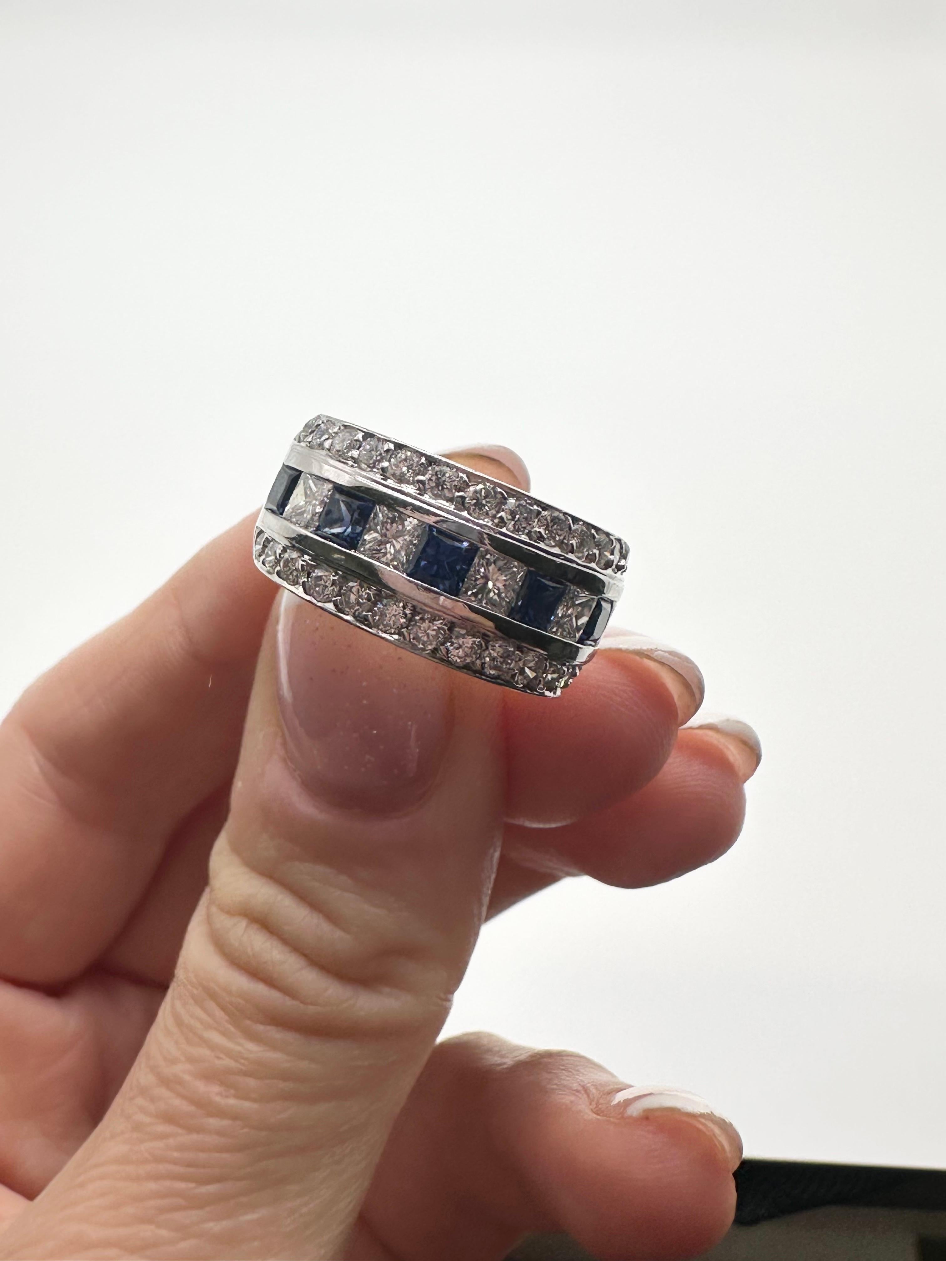 Sapphire & Diamond cocktail ring 18KT wide band diamond ring For Sale 1