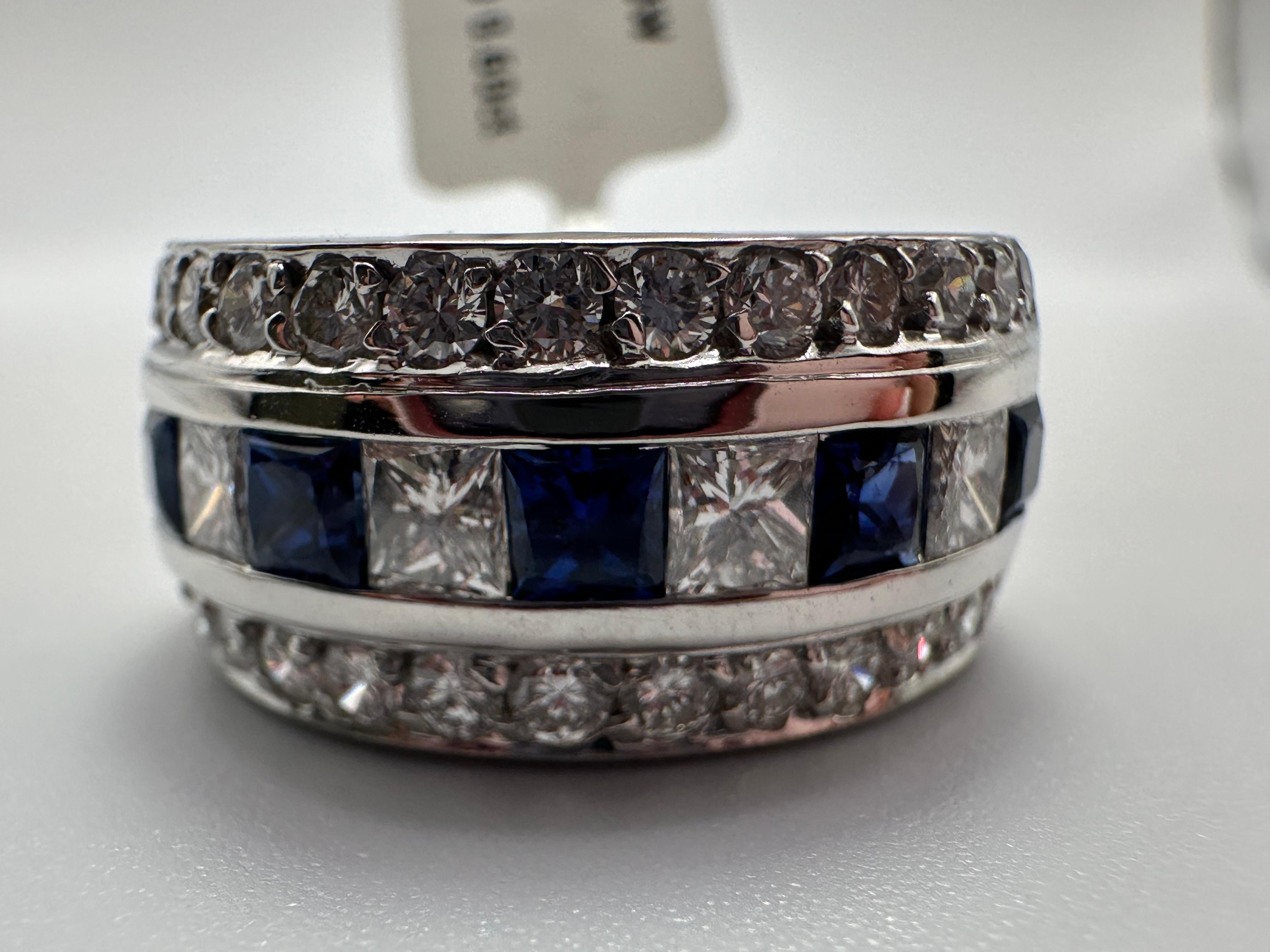 Sapphire & Diamond cocktail ring 18KT wide band diamond ring For Sale 3