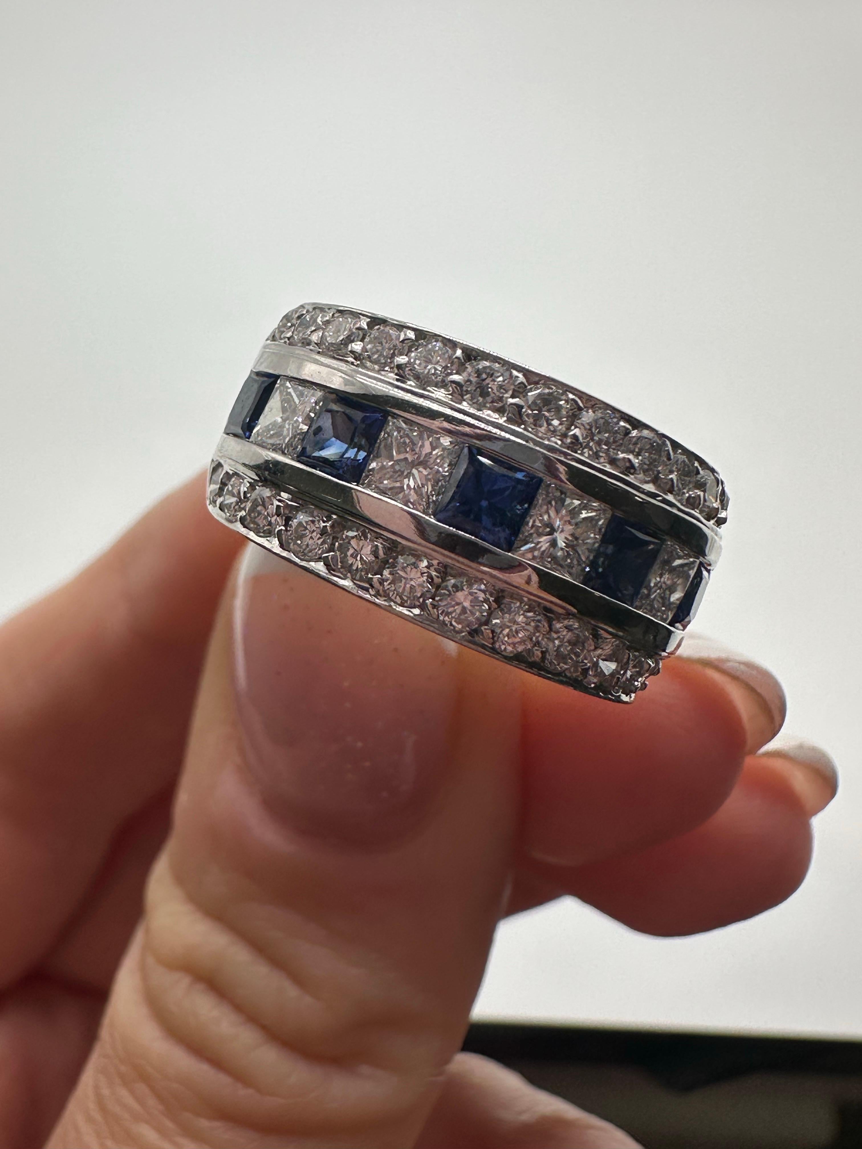 Sapphire & Diamond cocktail ring 18KT wide band diamond ring For Sale 5