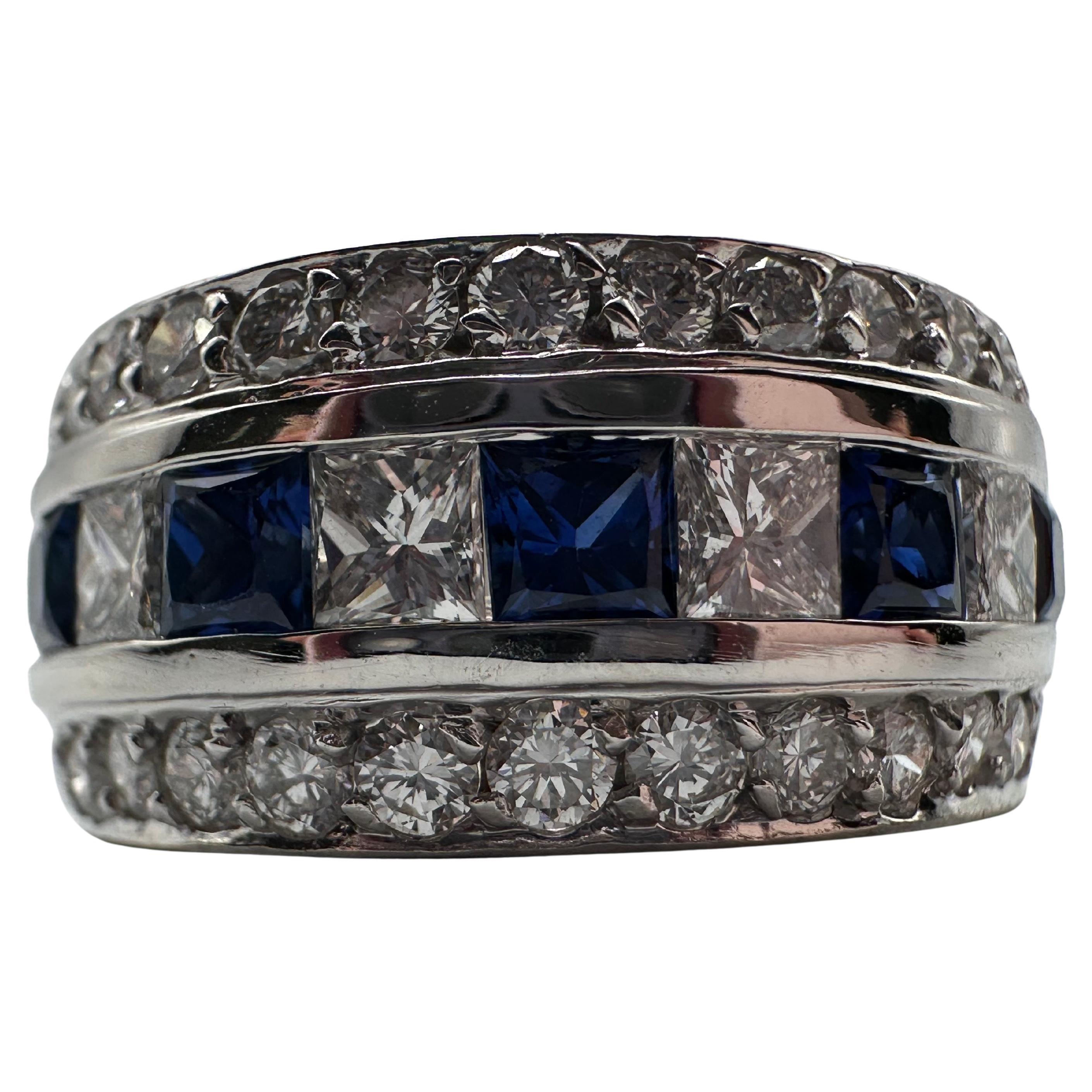 Sapphire & Diamond cocktail ring 18KT wide band diamond ring For Sale