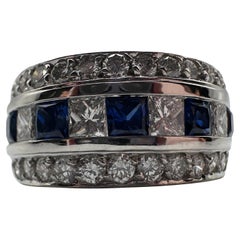 Sapphire & Diamond cocktail ring 18KT wide band diamond ring