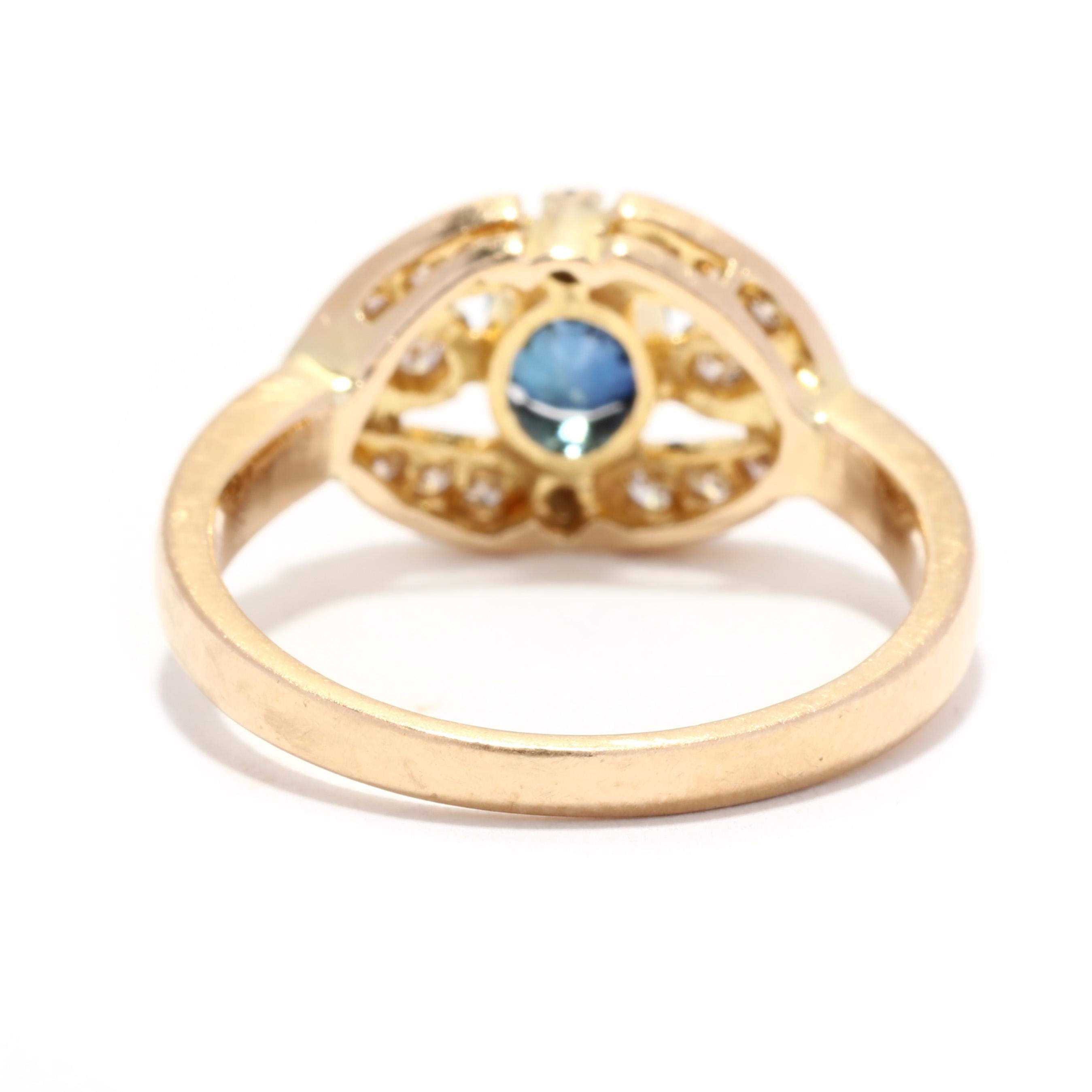 Brilliant Cut Sapphire Diamond Cocktail Ring, 18KT Yellow Gold, Ring For Sale