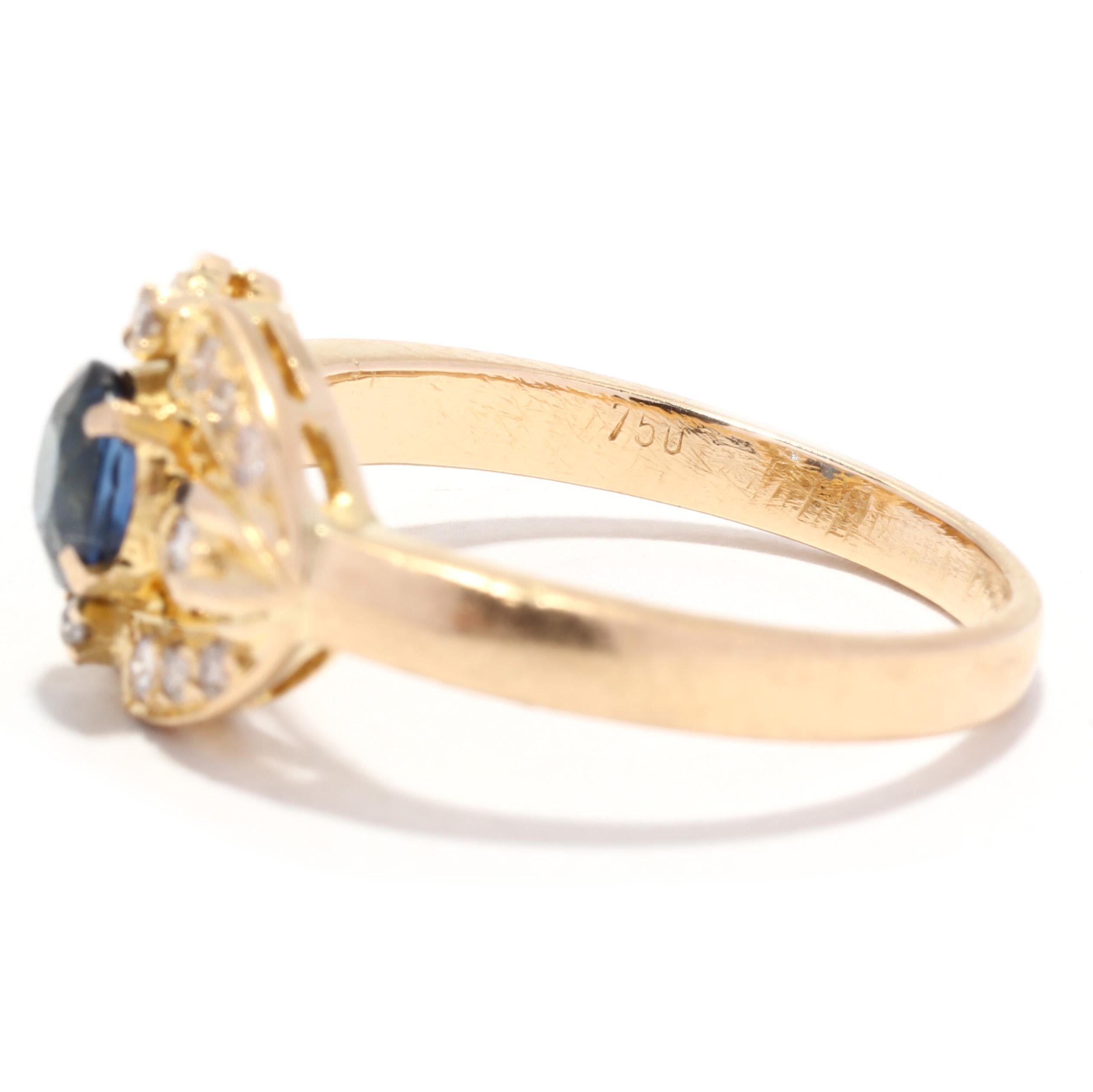 Women's or Men's Sapphire Diamond Cocktail Ring, 18KT Yellow Gold, Ring For Sale