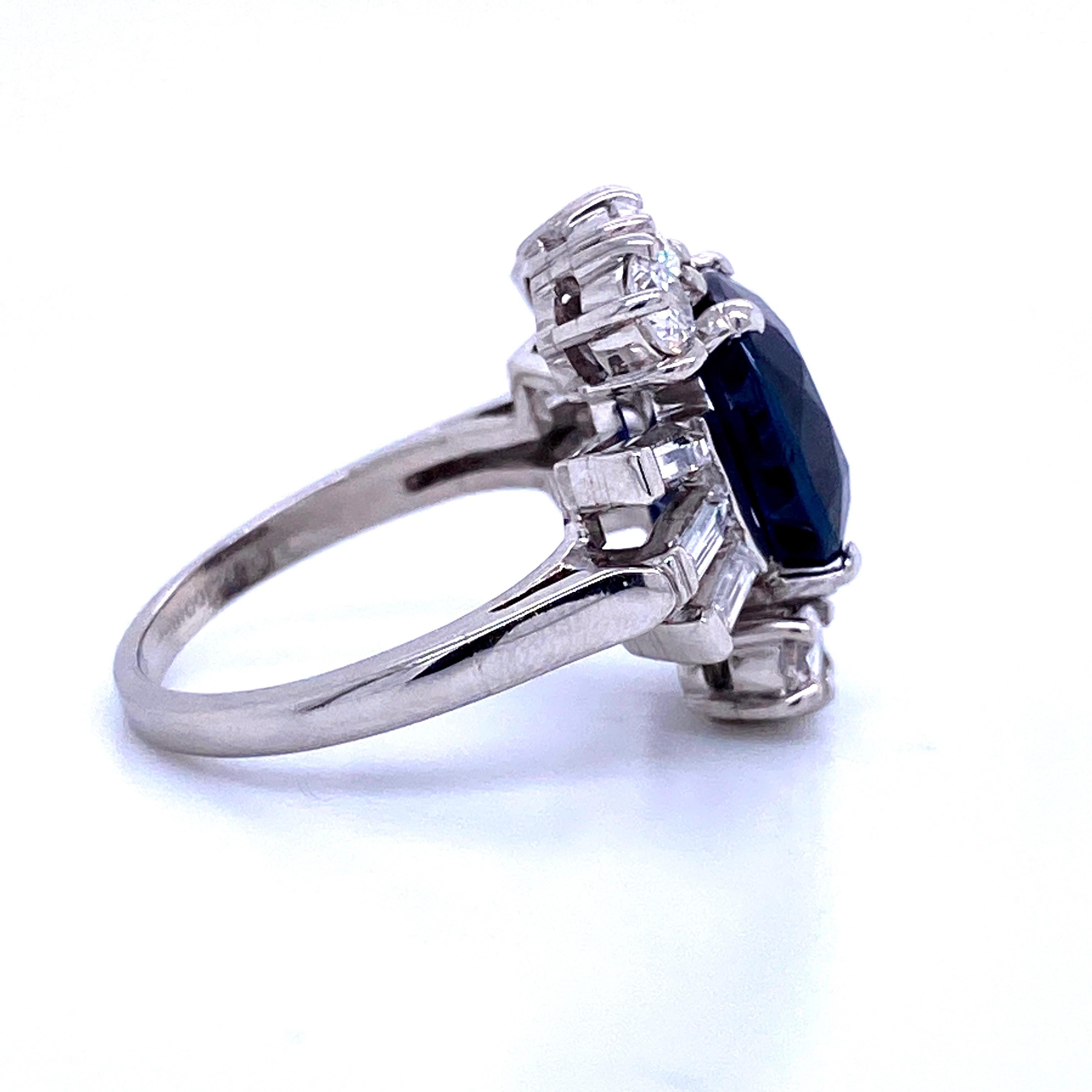 Sapphire Diamond Cocktail Ring 6.52 Carat Platinum In Excellent Condition In New York, NY