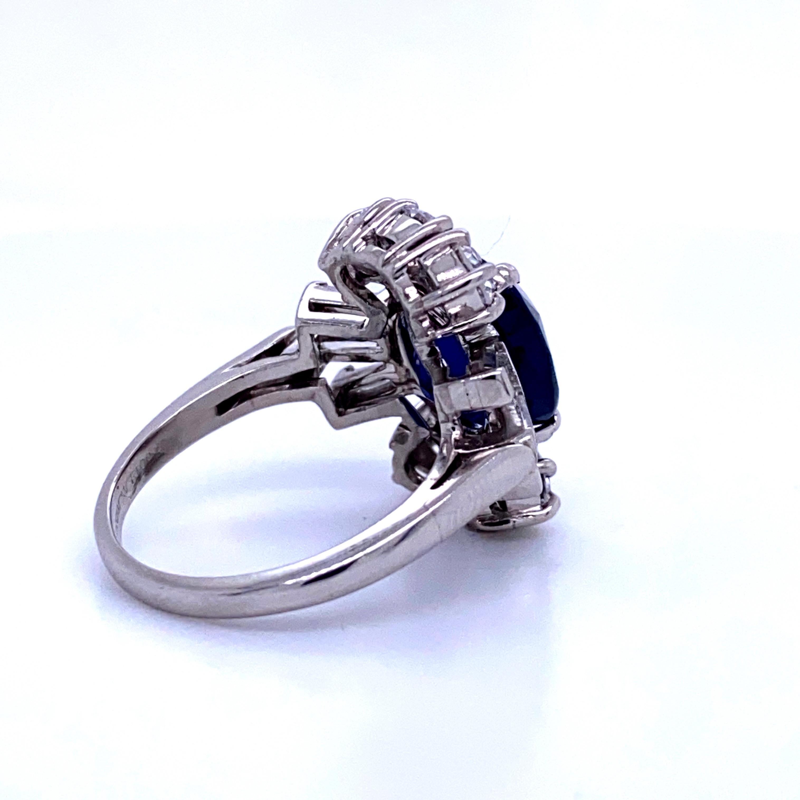 Women's Sapphire Diamond Cocktail Ring 6.52 Carat Platinum