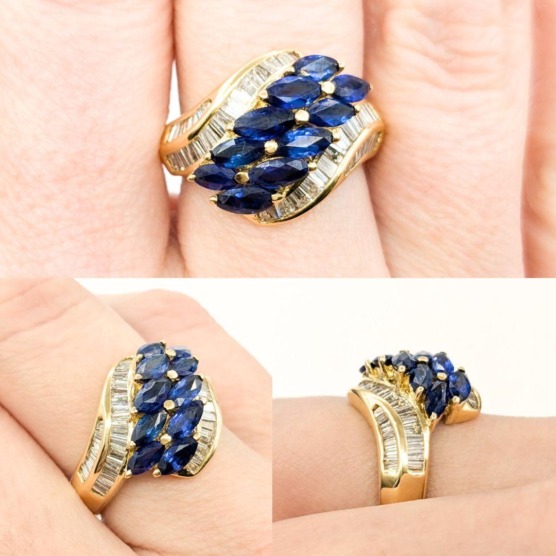 Modern Sapphire & Diamond Cocktail Ring In 18kt Yellow Gold