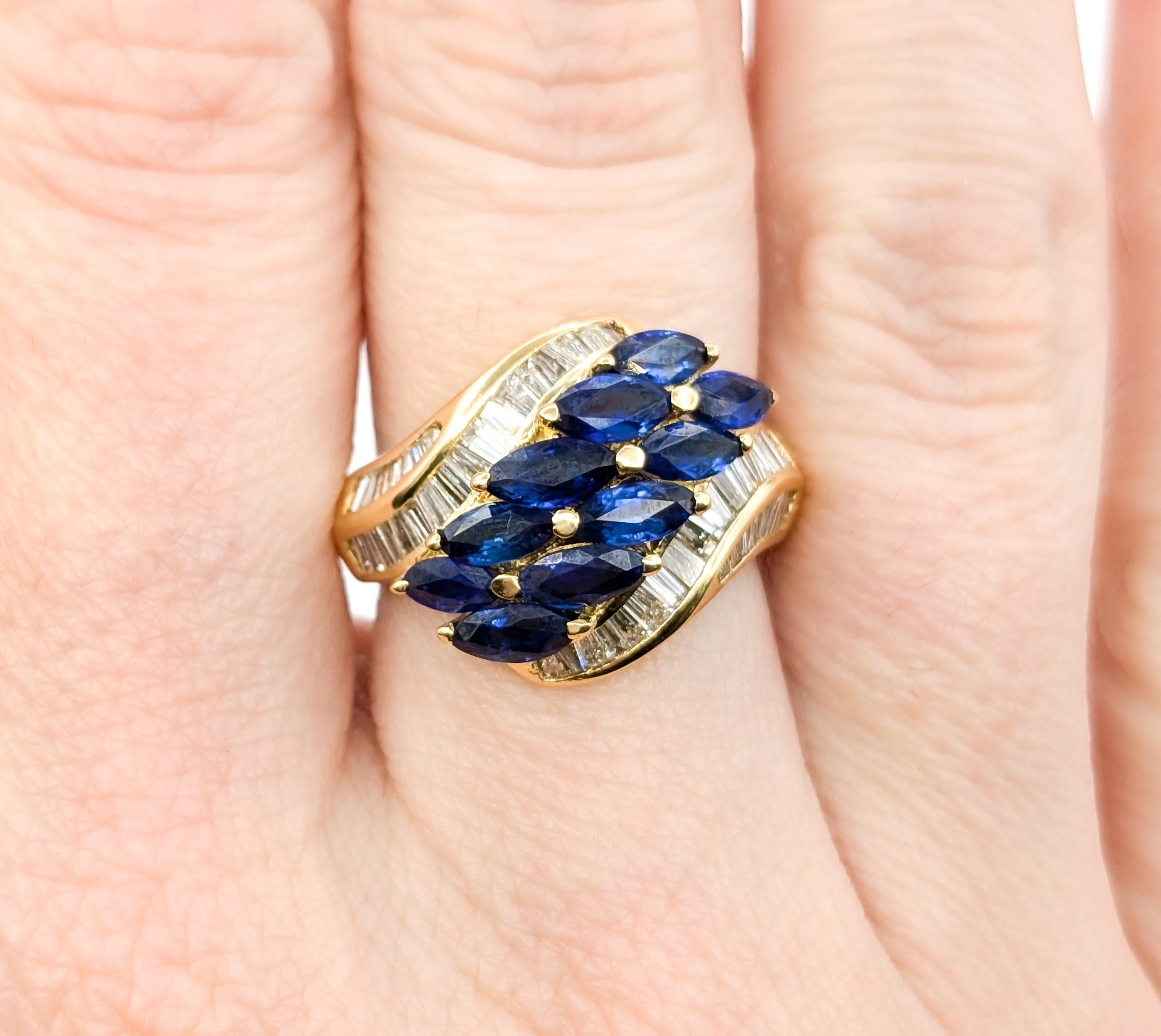 Women's Sapphire & Diamond Cocktail Ring In 18kt Yellow Gold