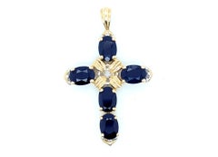 Zafiro Diamante Cruz Collar Colgante 5ct Crucifijo 14K Septiembre Birthstone