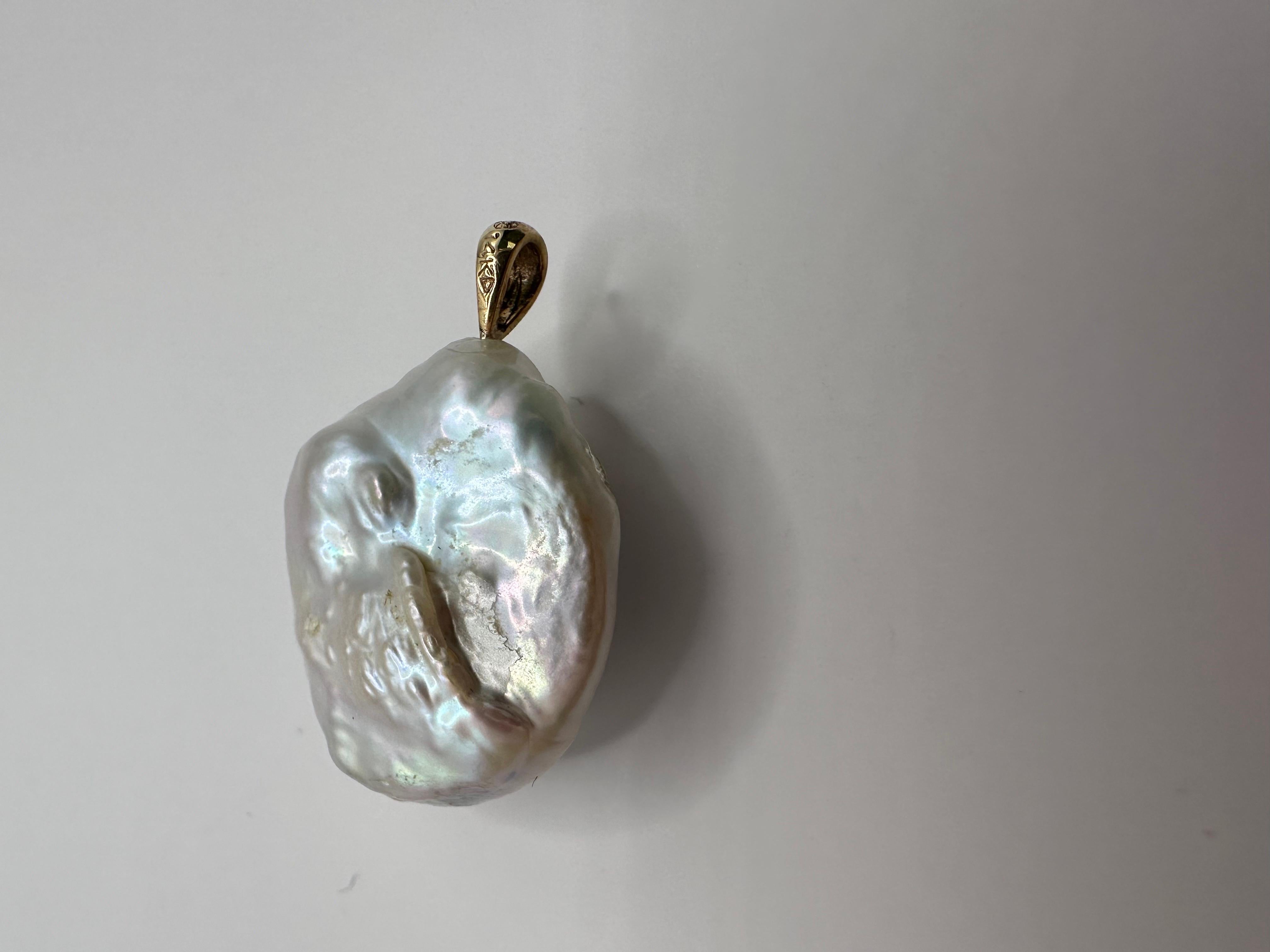 Round Cut Sapphire Diamond cross pendant baroque pearld pendant 14KT gold For Sale