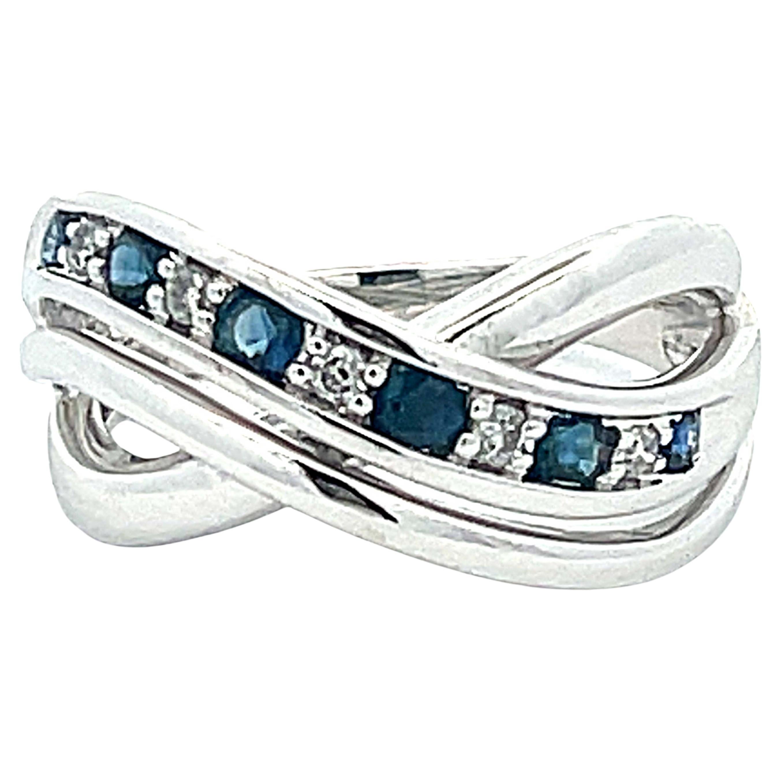 Sapphire Diamond Crossover Band Ring in 14k White Gold