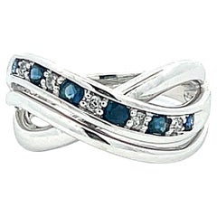 Sapphire Diamond Crossover Band Ring in 14k White Gold