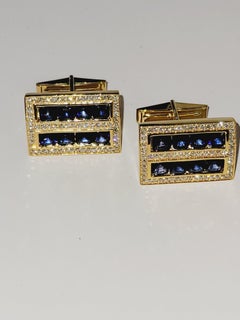 Sapphire Diamond Cufflink Stud Set 14Karat Gold