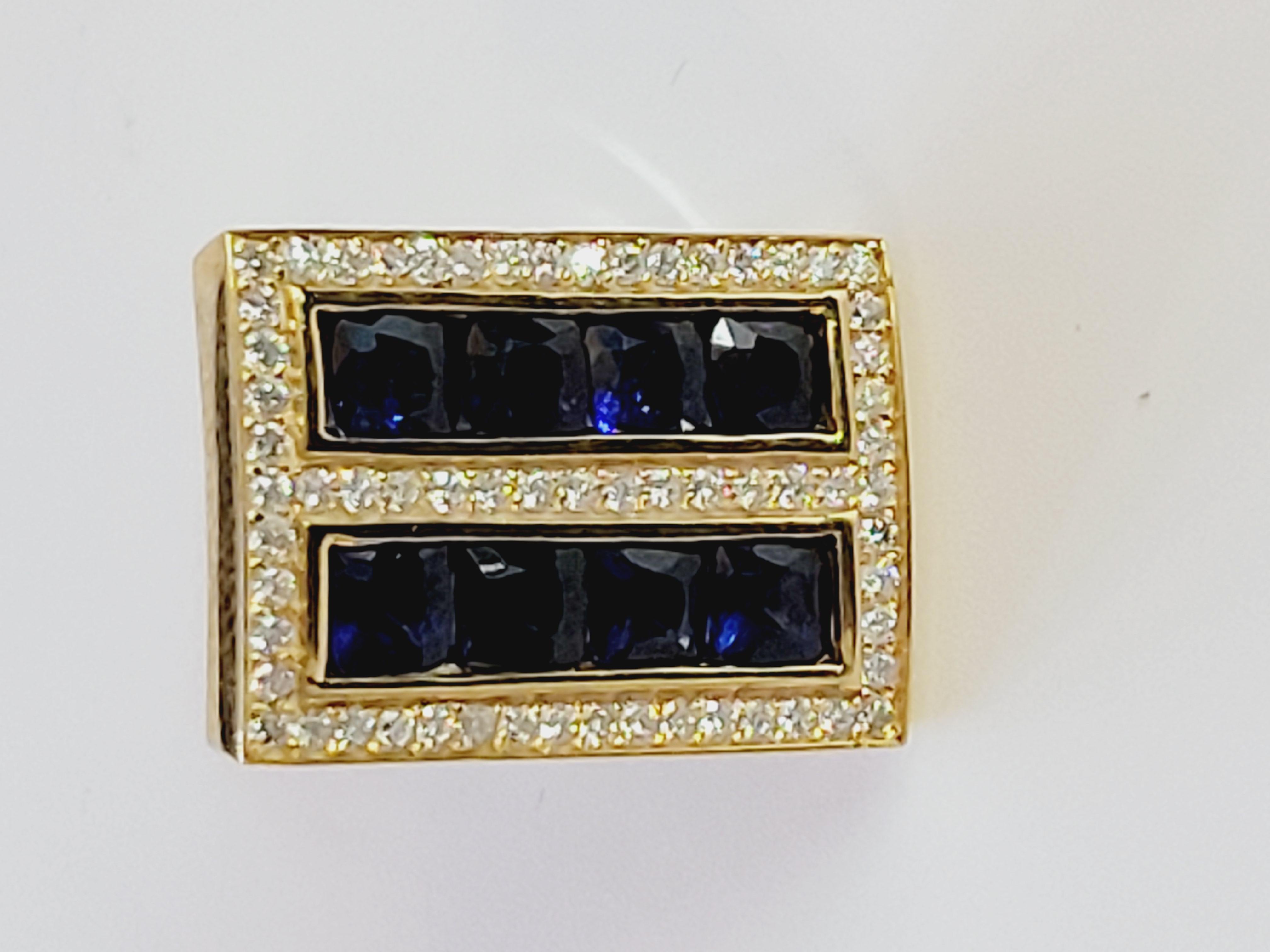 Radiant Cut Sapphire Diamond Cufflink Stud Set 14Karat Gold For Sale