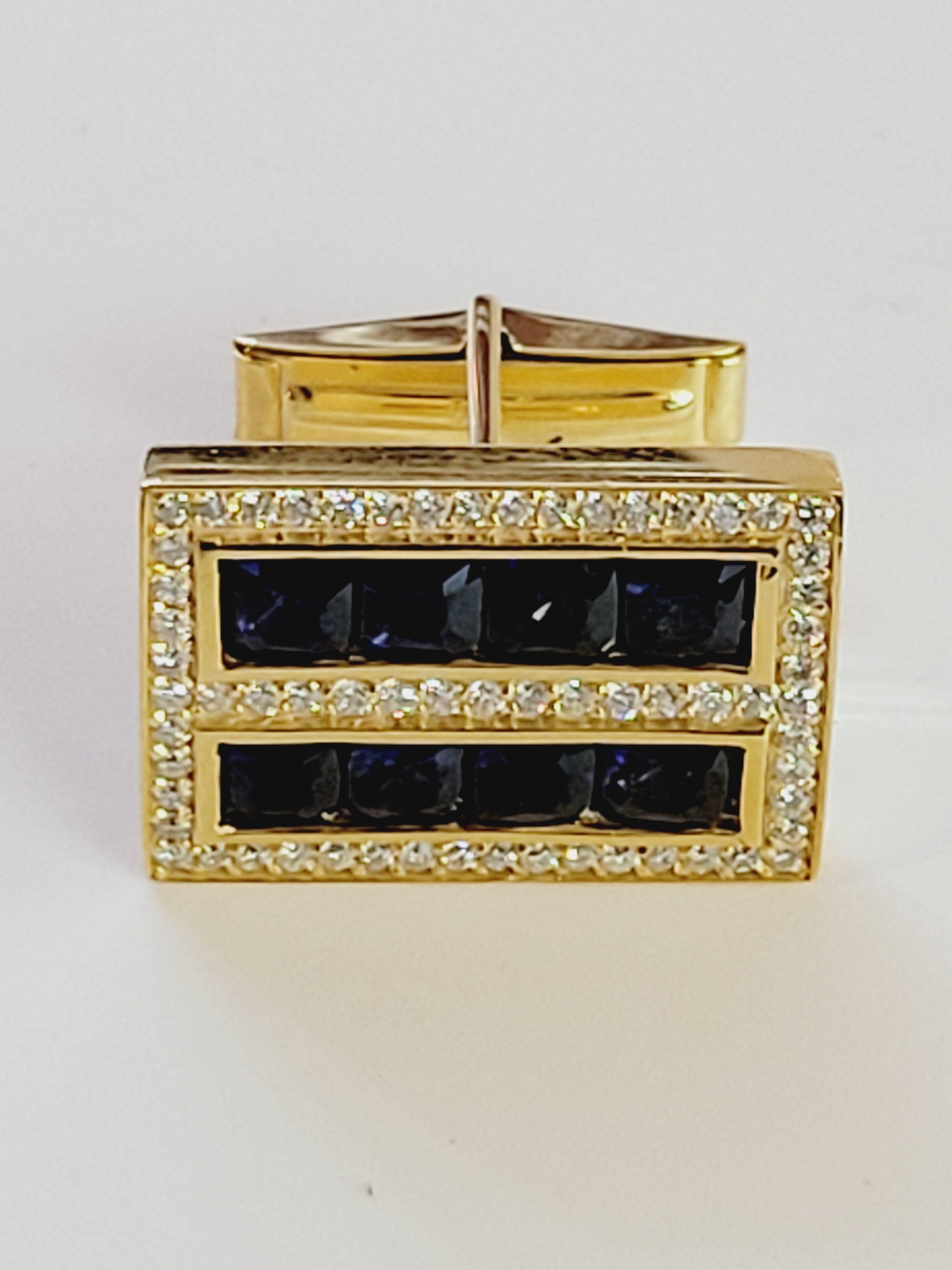 Saphir Diamant Manschettenknopf Set 14k Gold im Angebot 1
