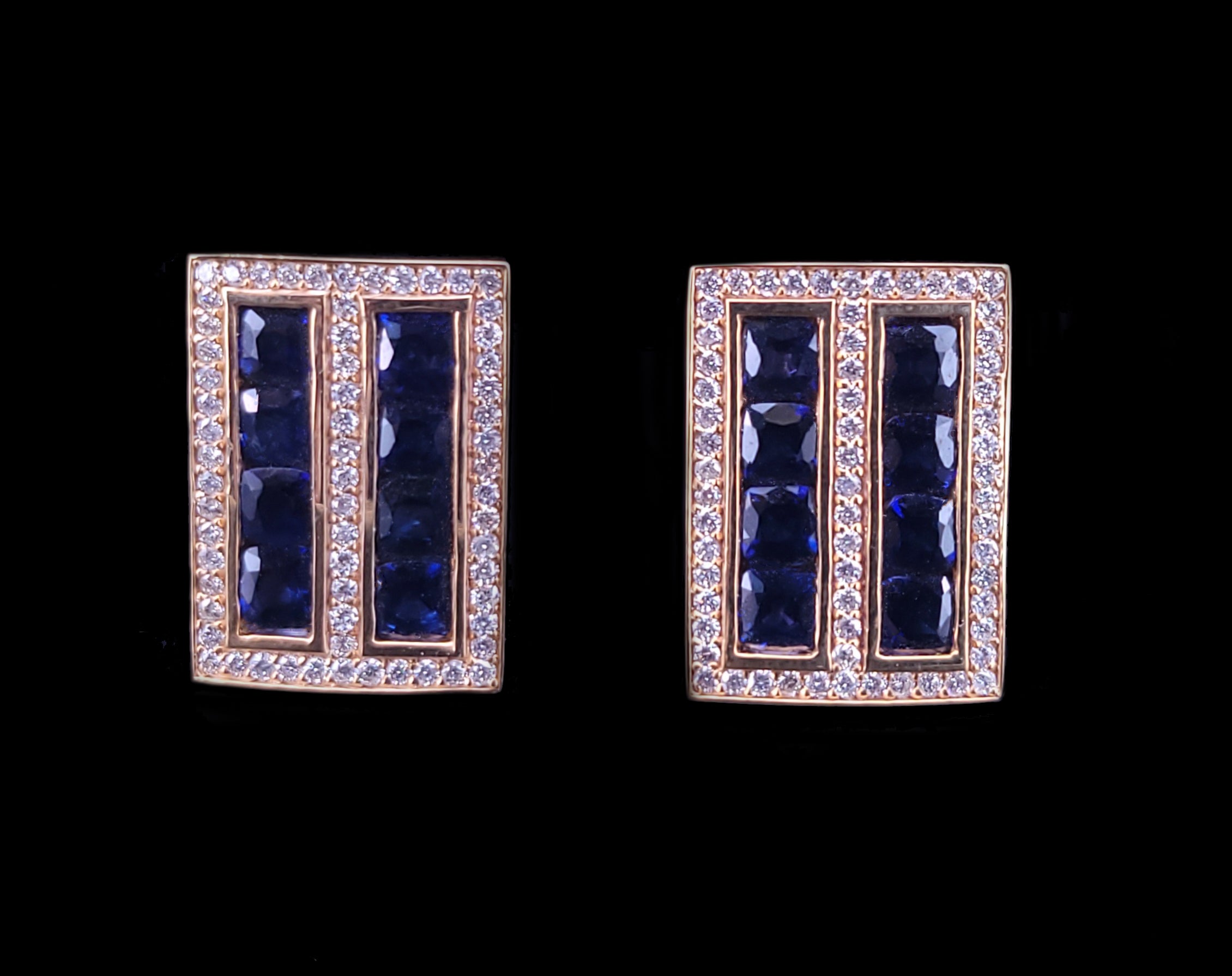 Sapphire Diamond Cufflink Stud Set 14Karat Gold