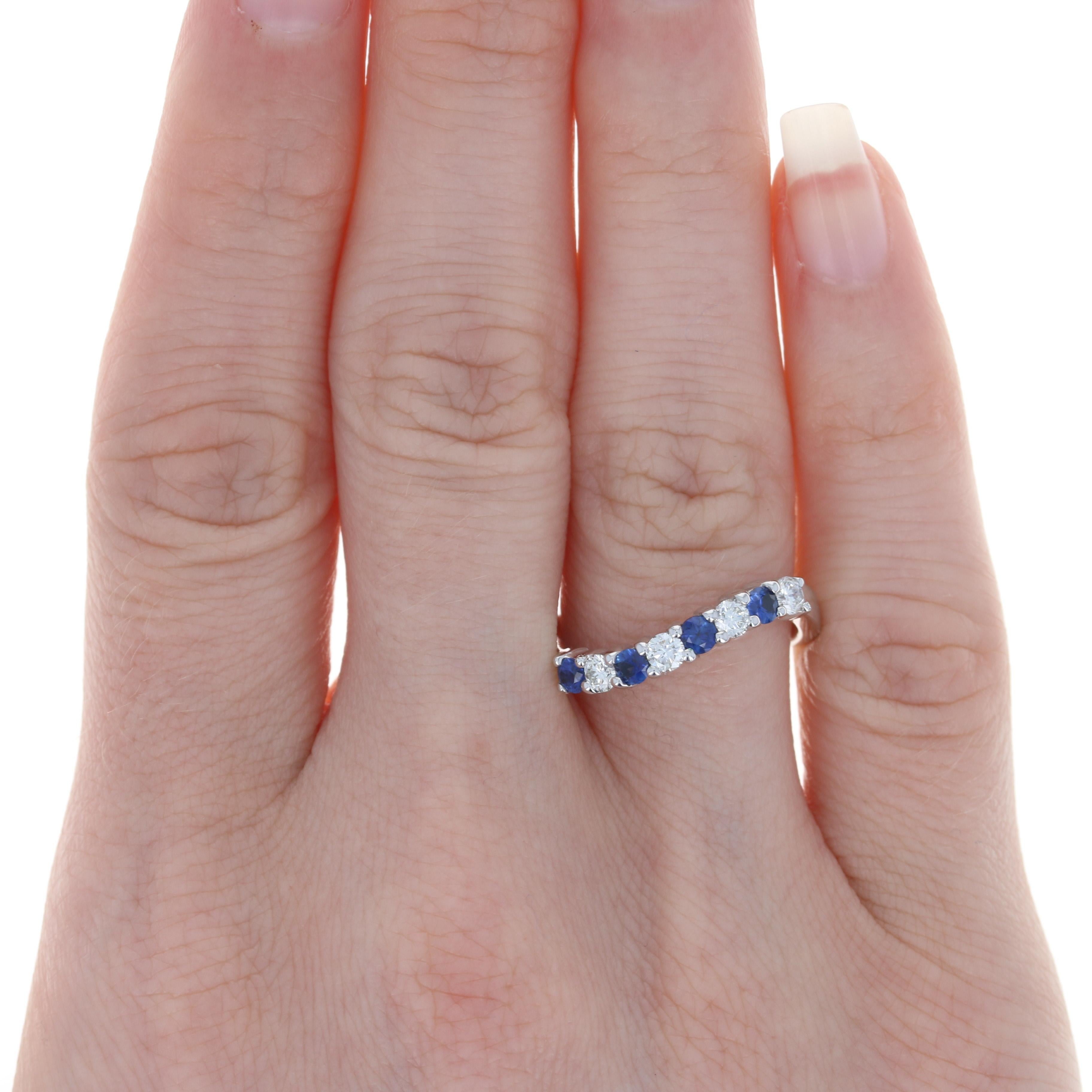 For Sale:  Sapphire & Diamond Curved Band Ring, 14k White Gold Round Brilliant .70ctw 2