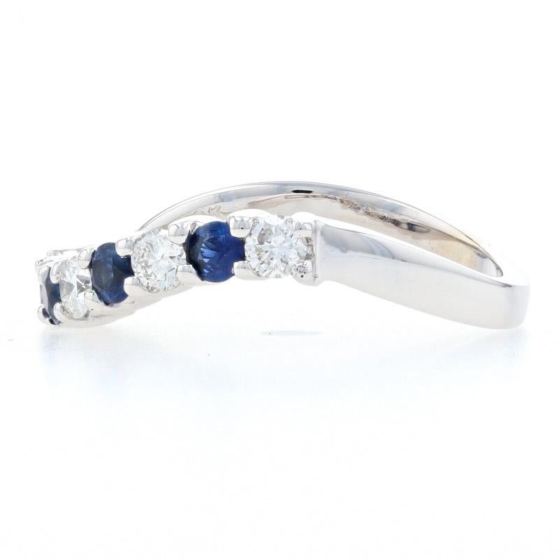 For Sale:  Sapphire & Diamond Curved Band Ring, 14k White Gold Round Brilliant .70ctw 3
