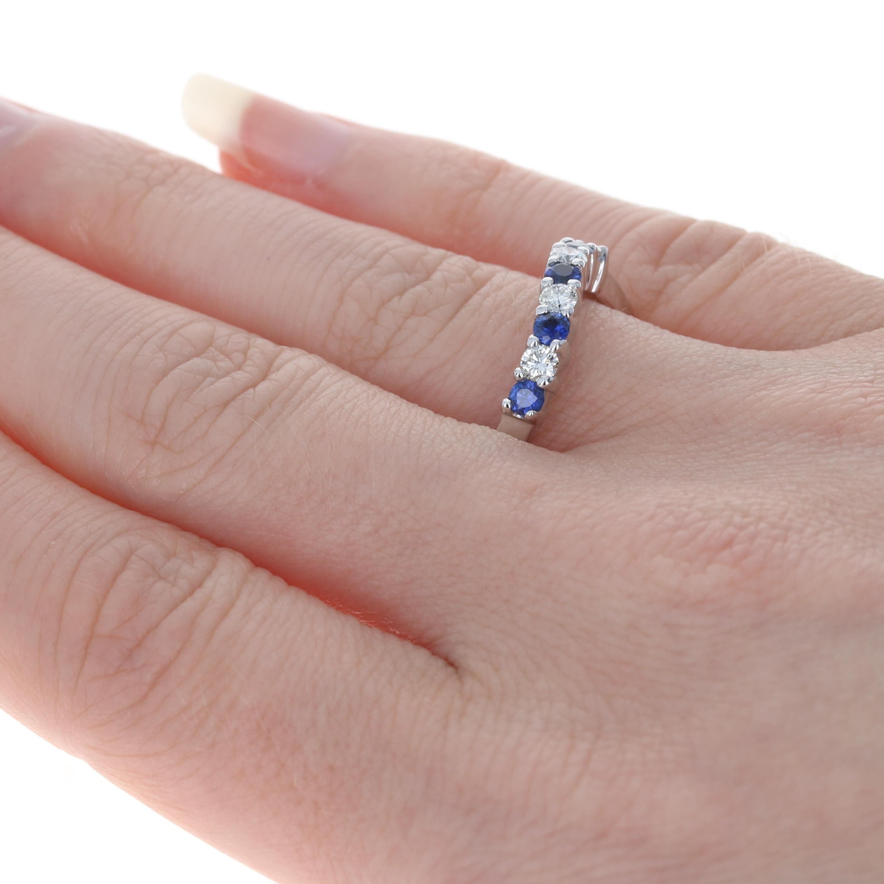 For Sale:  Sapphire & Diamond Curved Band Ring, 14k White Gold Round Brilliant .70ctw 4