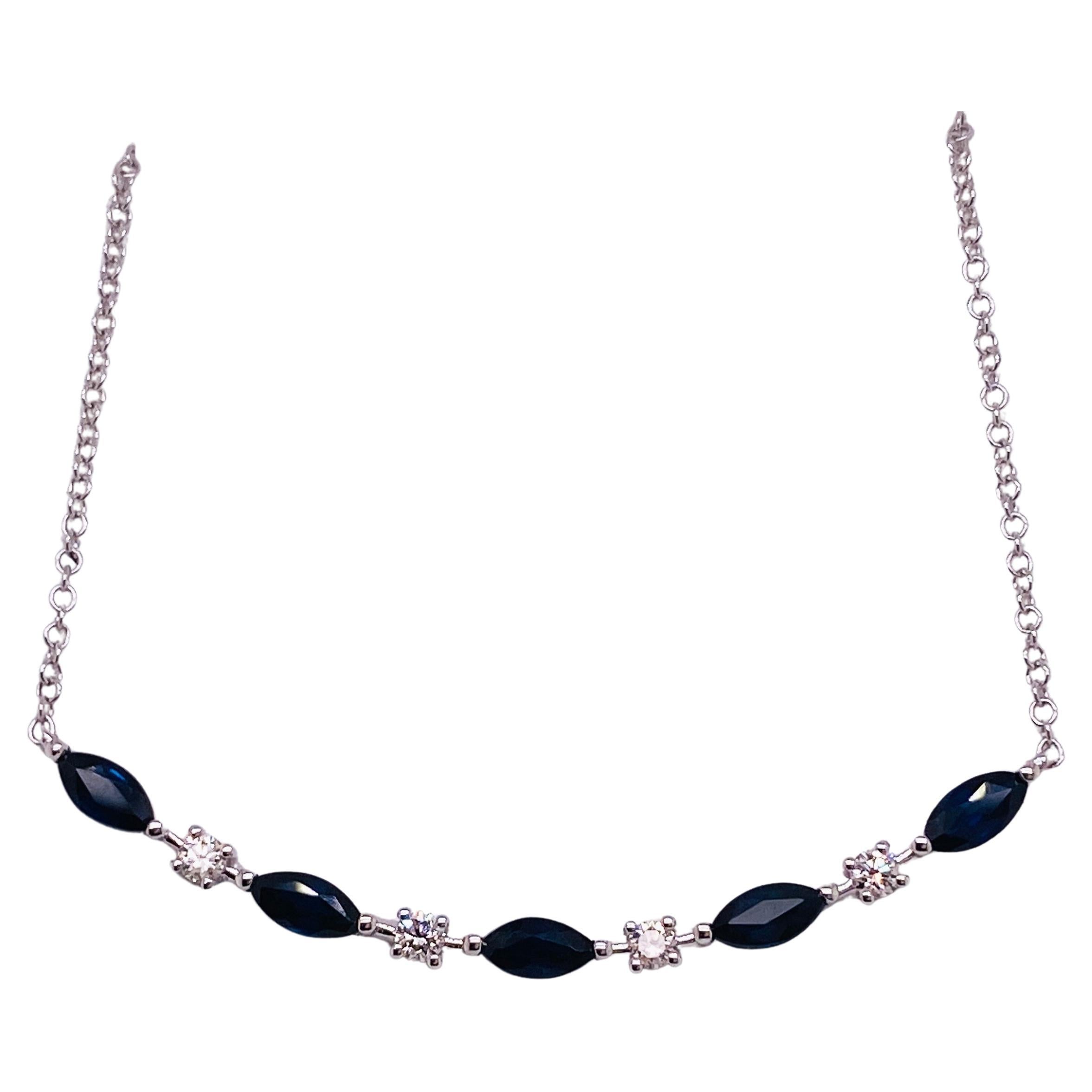 Sapphire & Diamond Curved Bar Necklace 14K White Gold Minimalist NK7253W45SA LV