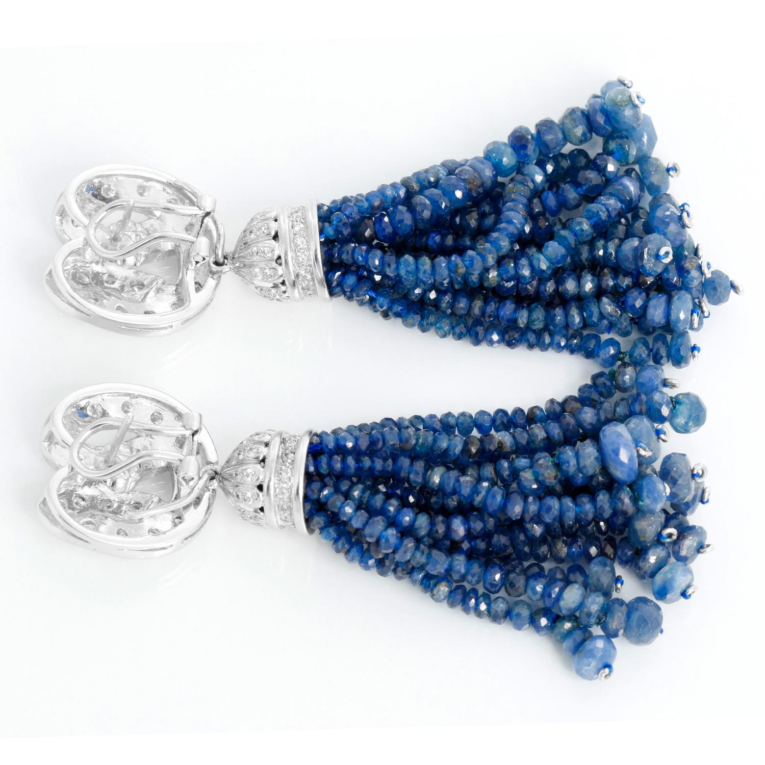 Sapphire & Diamond Dangle Earrings In Excellent Condition For Sale In Dallas, TX