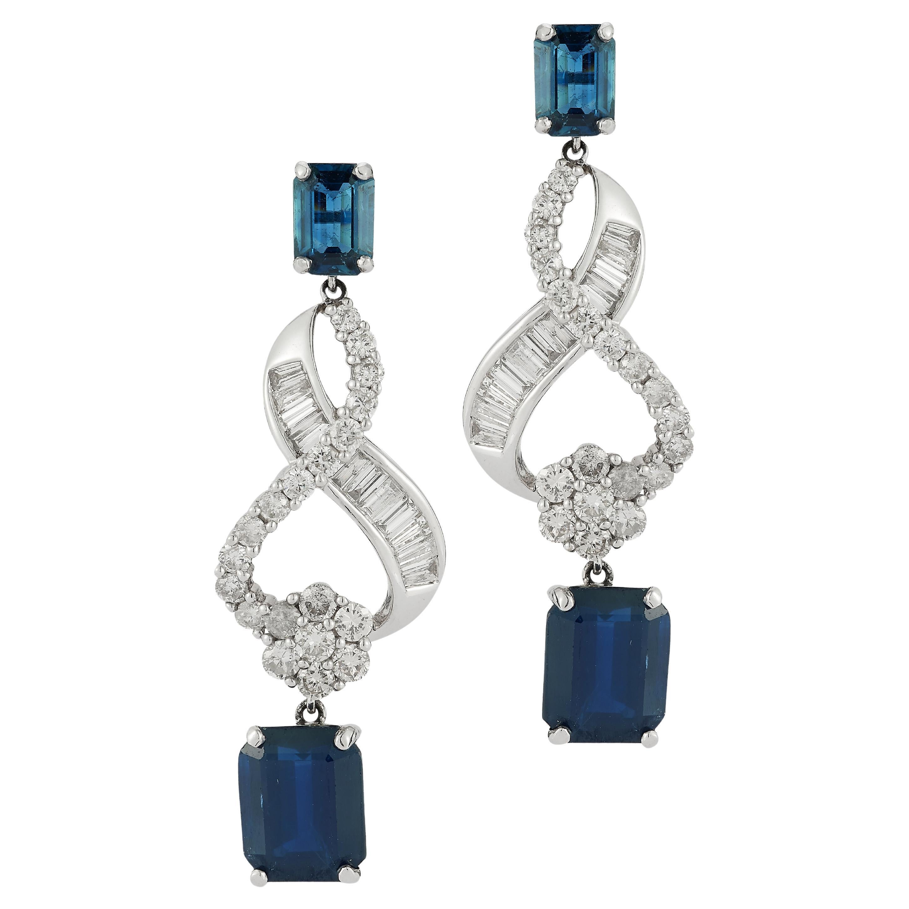 Sapphire & Diamond Dangle Earrings For Sale