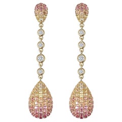 Sapphire Diamond Dangle Earrings in 18 Karat Yellow Gold