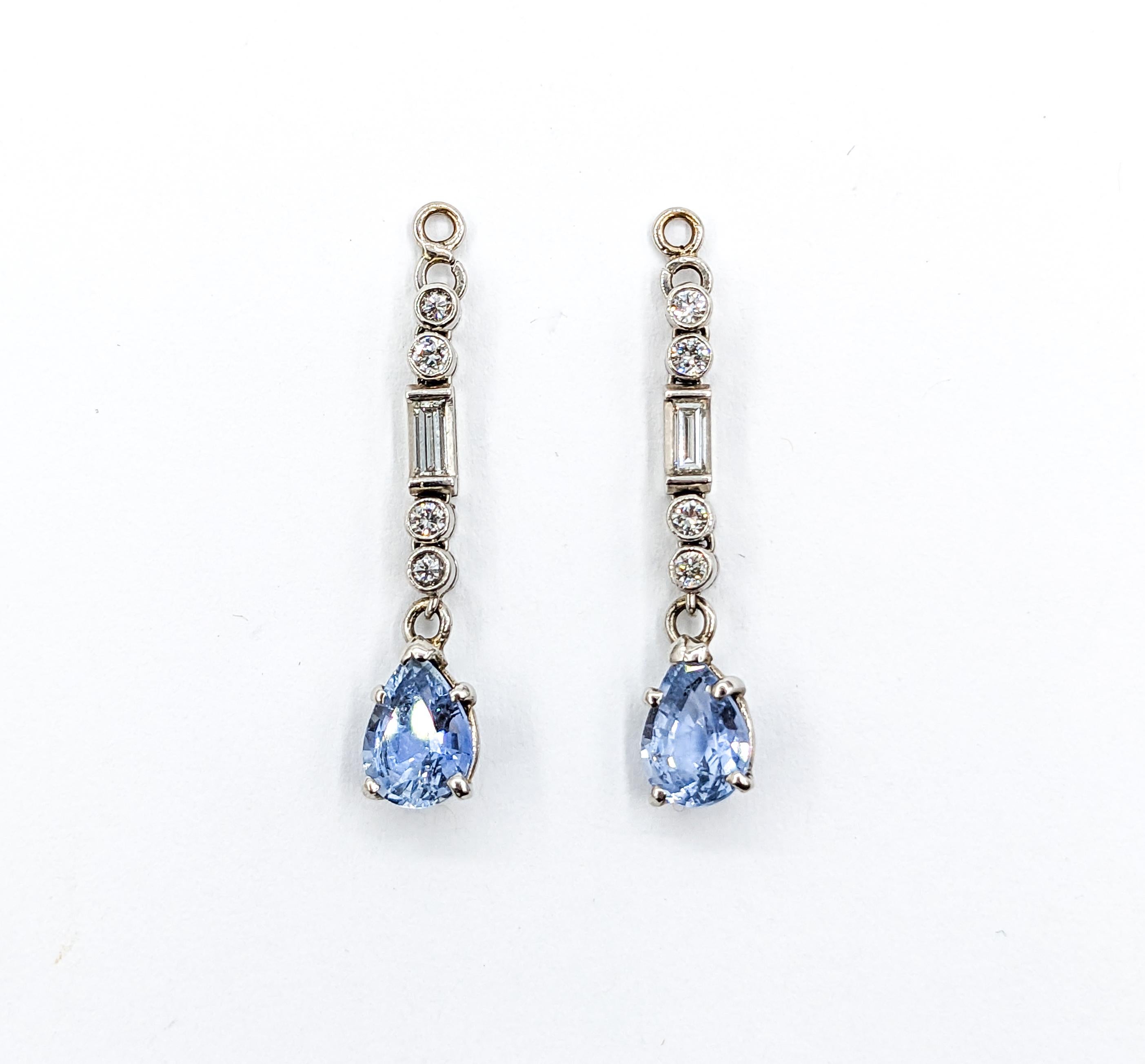 Contemporary Sapphire & Diamond Dangly Earrings In White Gold