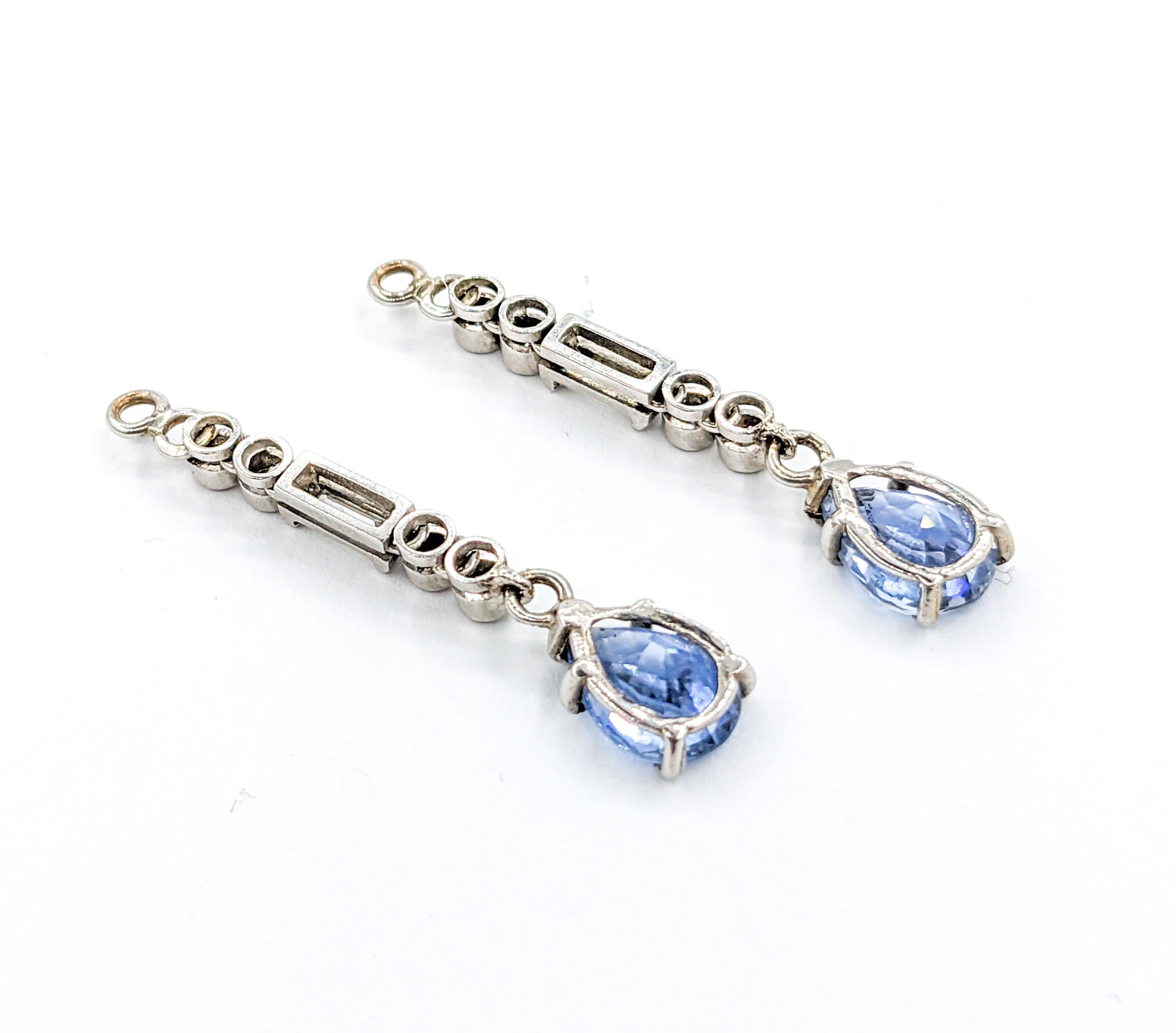 Sapphire & Diamond Dangly Earrings In White Gold In Excellent Condition In Bloomington, MN