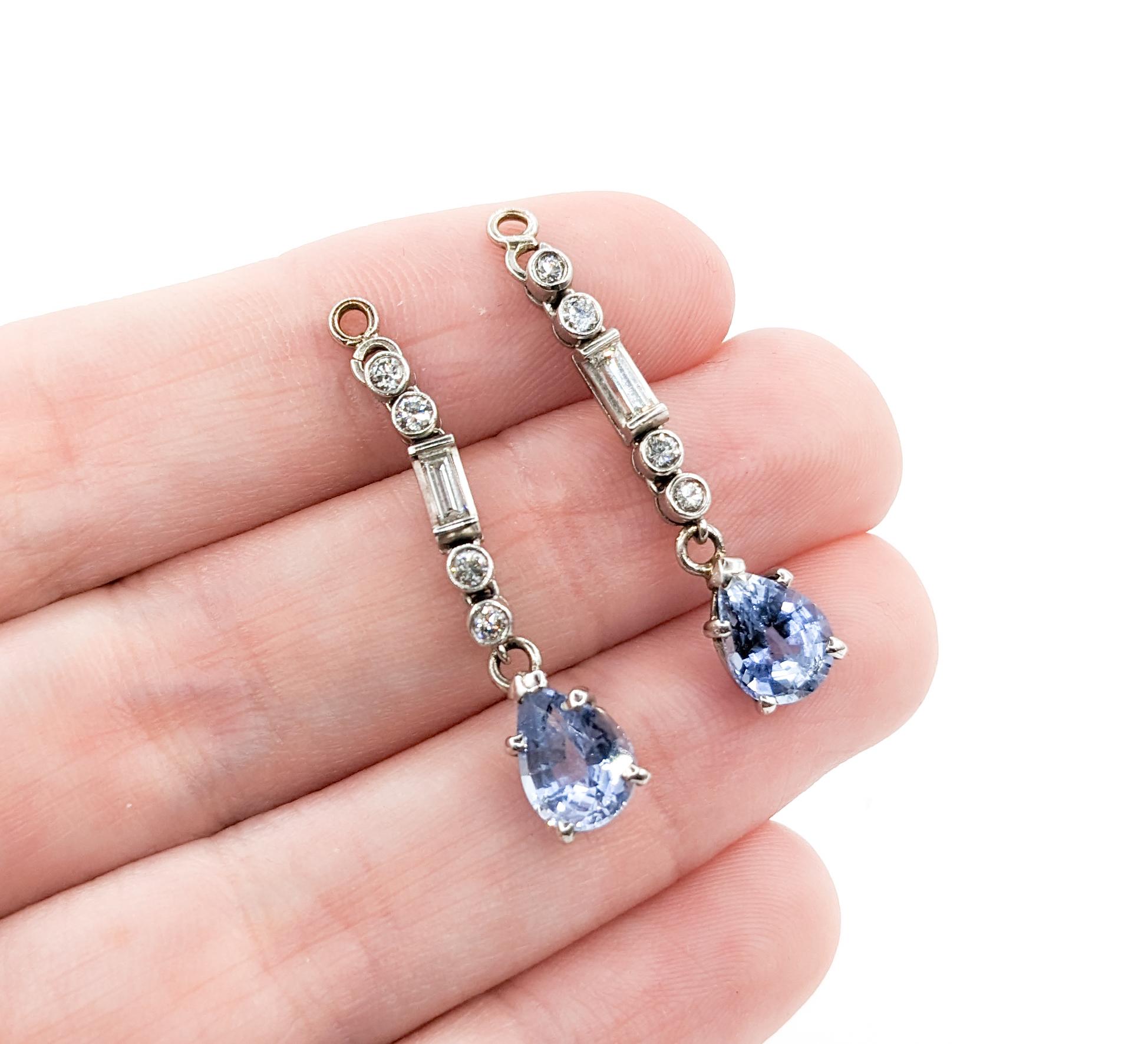 Women's Sapphire & Diamond Dangly Earrings In White Gold
