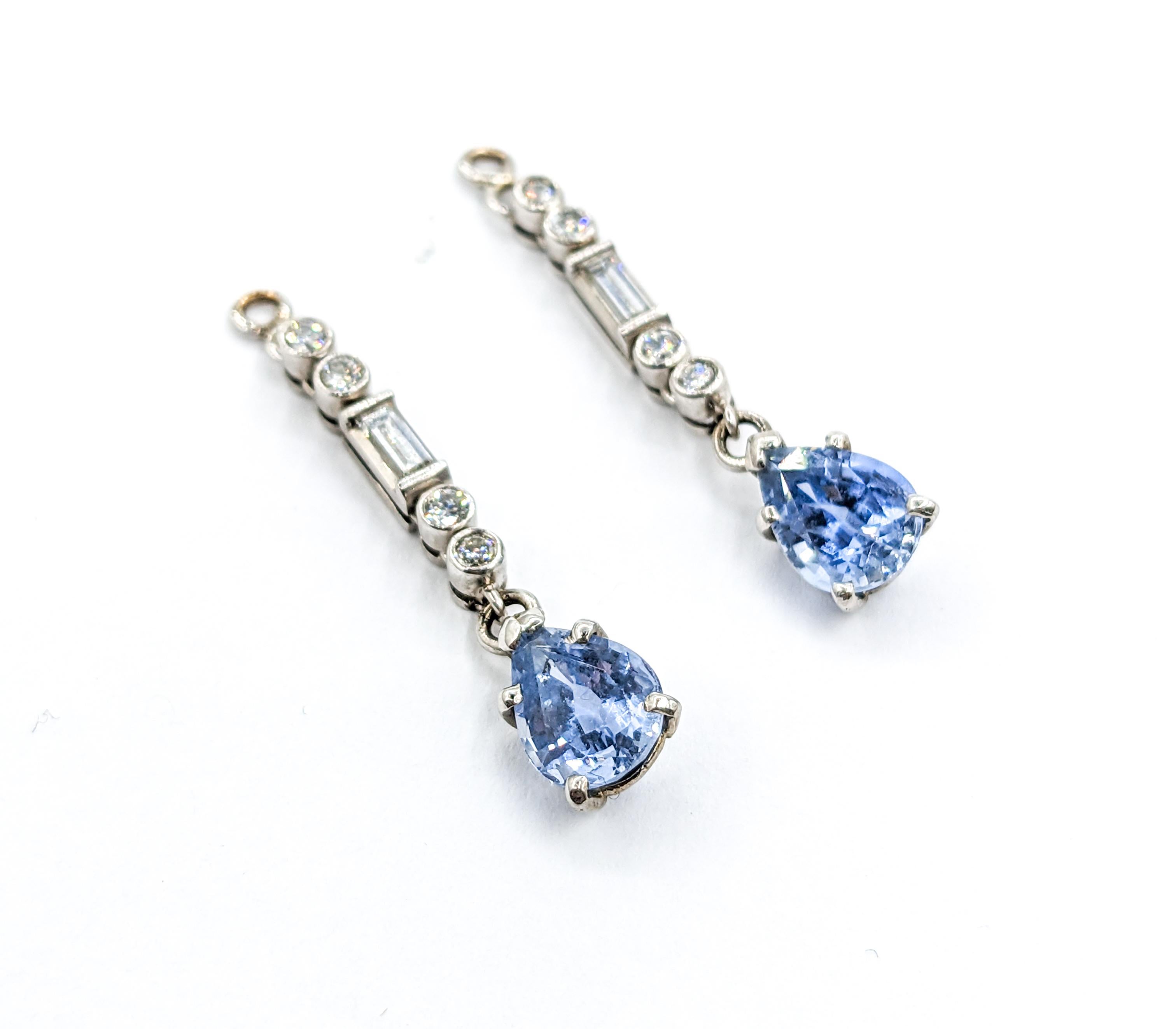 Sapphire & Diamond Dangly Earrings In White Gold 1
