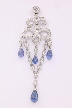 Sapphire Diamond Deco Inspired Drop Earrings 7.71 Carat 18 Karat White Gold