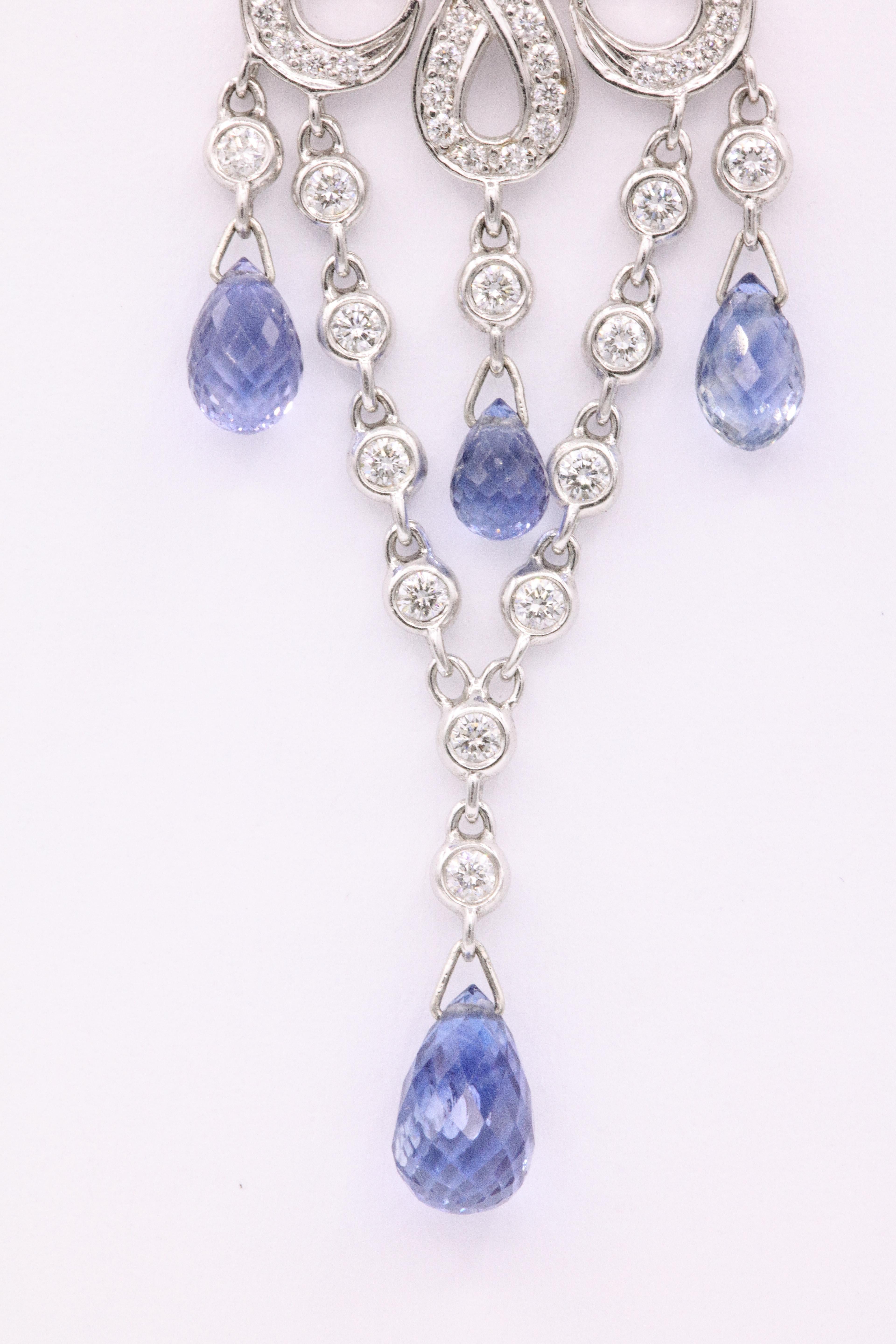 Sapphire Diamond Deco Inspired Drop Earrings 7.71 Carat 18 Karat White Gold In New Condition For Sale In New York, NY