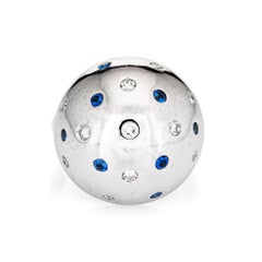 Sapphire Diamond Dome Ring Vintage 14k White Gold Orb Cocktail Jewelry