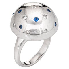 Sapphire Diamond Dome Ring Vintage 14k White Gold Orb Cocktail Jewelry