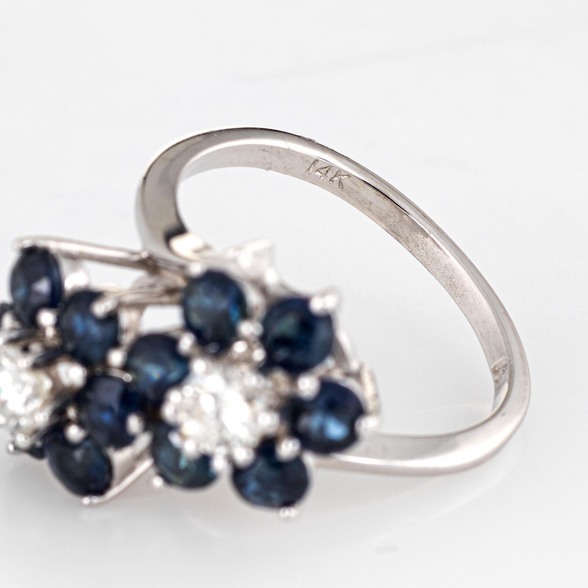 Round Cut Sapphire Diamond Double Flower Ring Moi et Toi 14 Karat Gold Vintage Jewelry