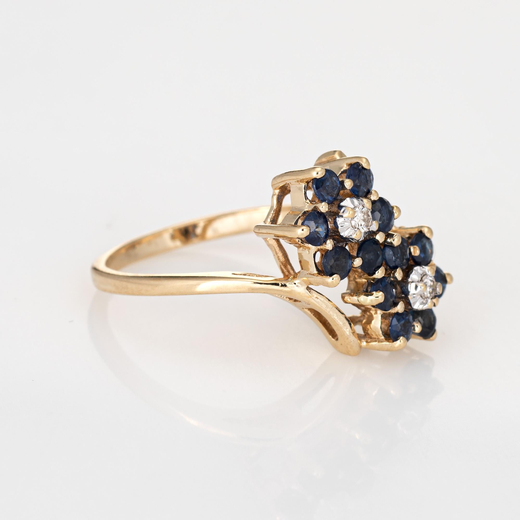 Saphir-Diamant-Doppelblumenring Toi Et Moi 10 Karat Gold Vintage-Schmuck (Moderne)