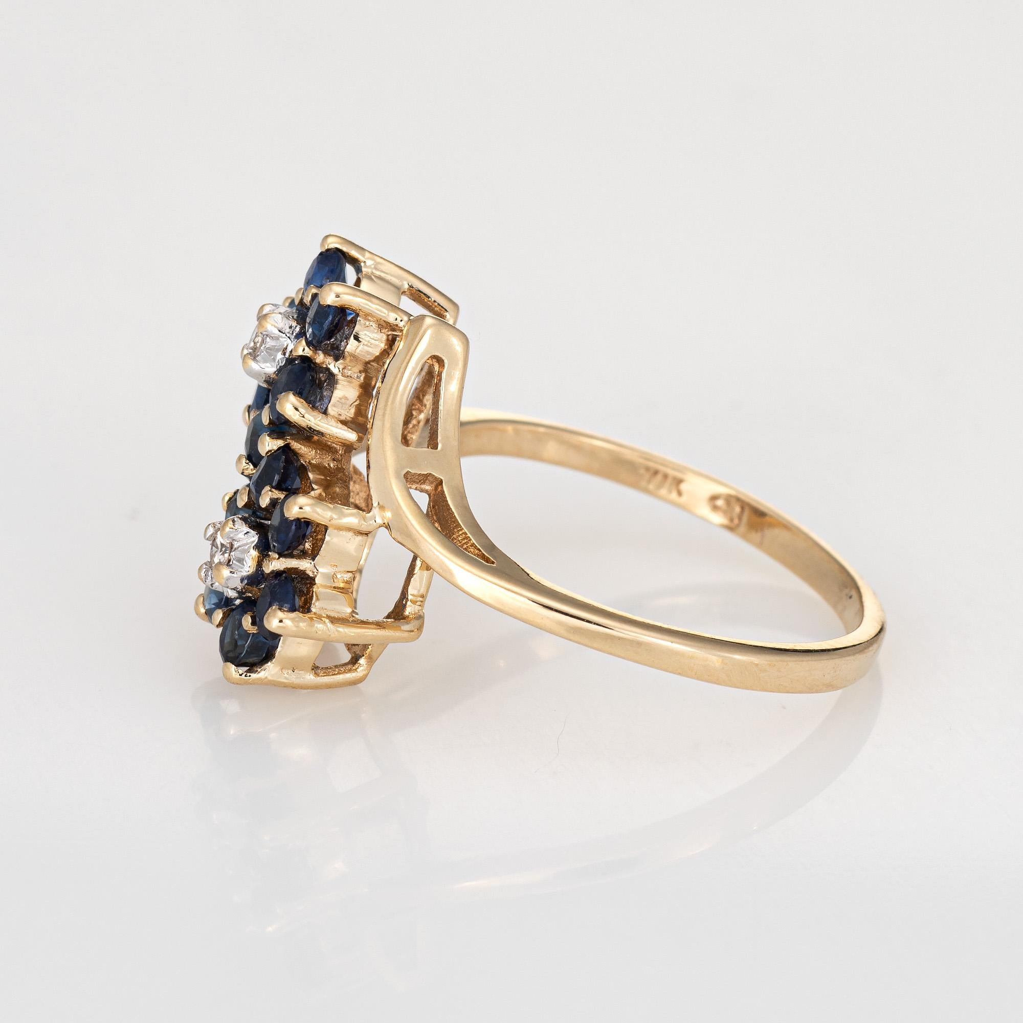 Saphir-Diamant-Doppelblumenring Toi Et Moi 10 Karat Gold Vintage-Schmuck (Rundschliff)