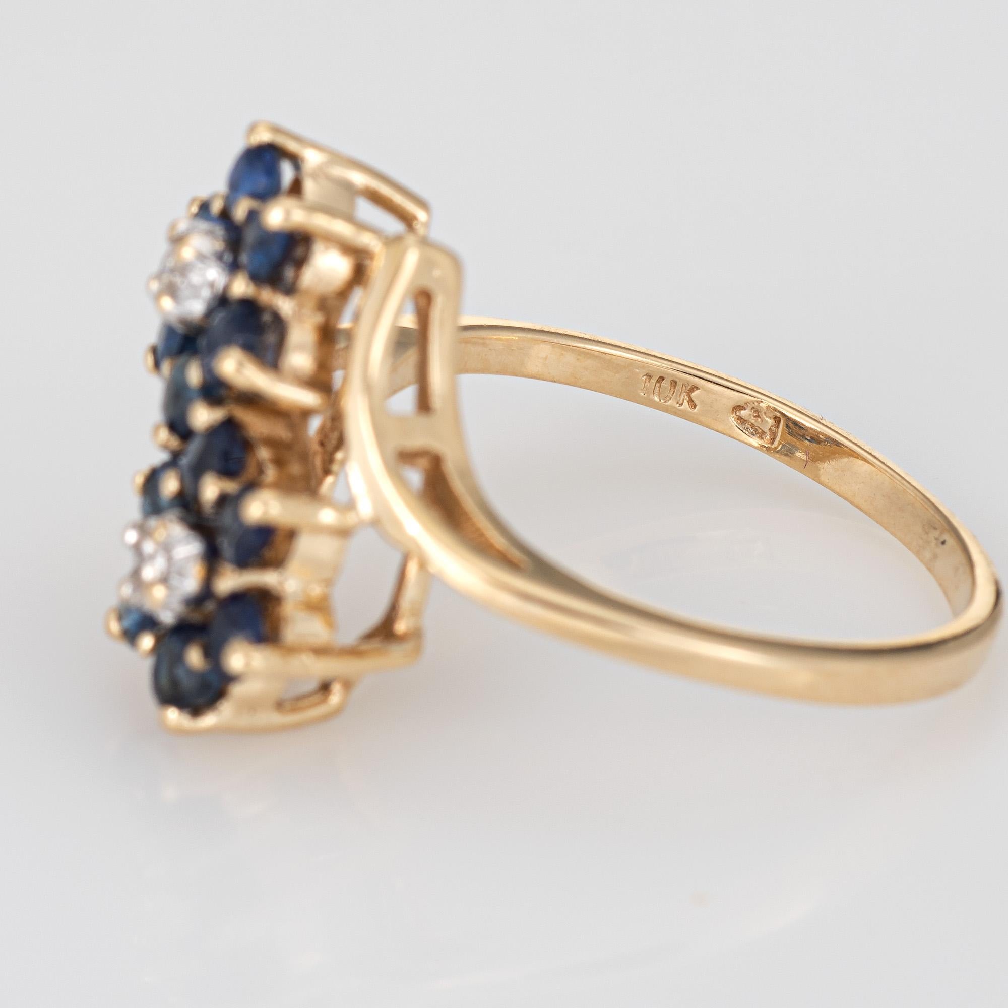 Saphir-Diamant-Doppelblumenring Toi Et Moi 10 Karat Gold Vintage-Schmuck 1