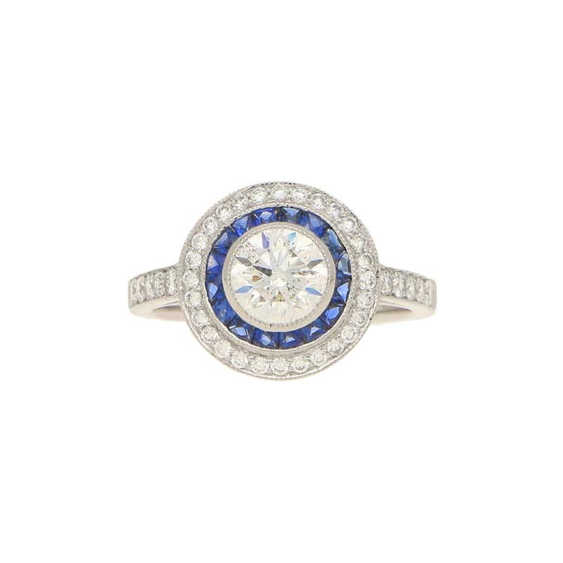 Art Deco Style Sapphire and Diamond Double Target Engagement Ring in ...