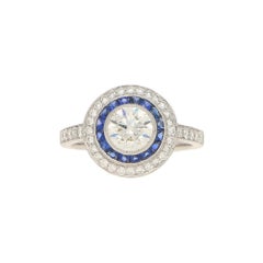 Art Deco Style Sapphire and Diamond Double Target Engagement Ring in Platinum