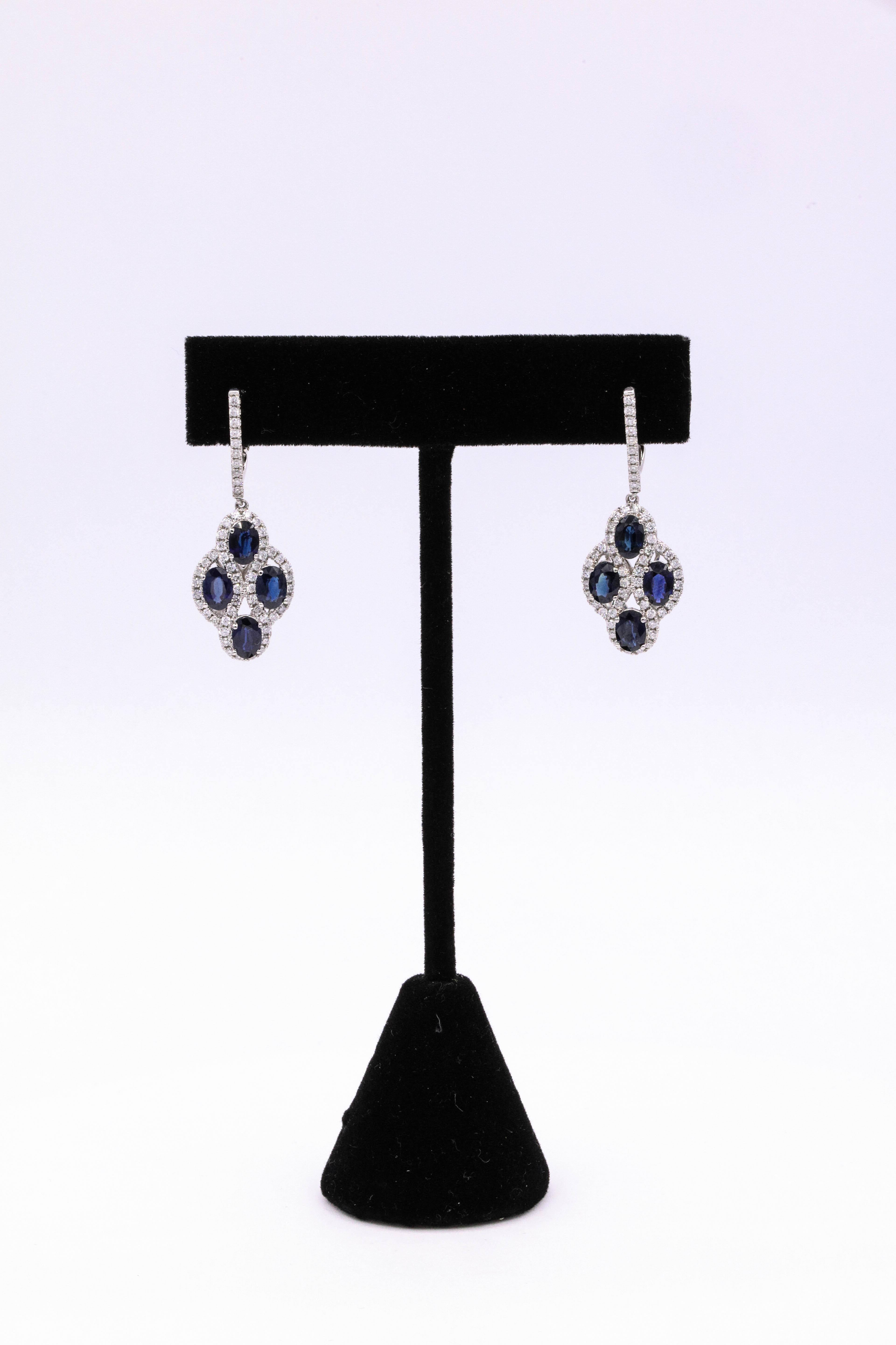 Contemporary Sapphire Diamond Drop Earrings 6 Carat 14 White Gold