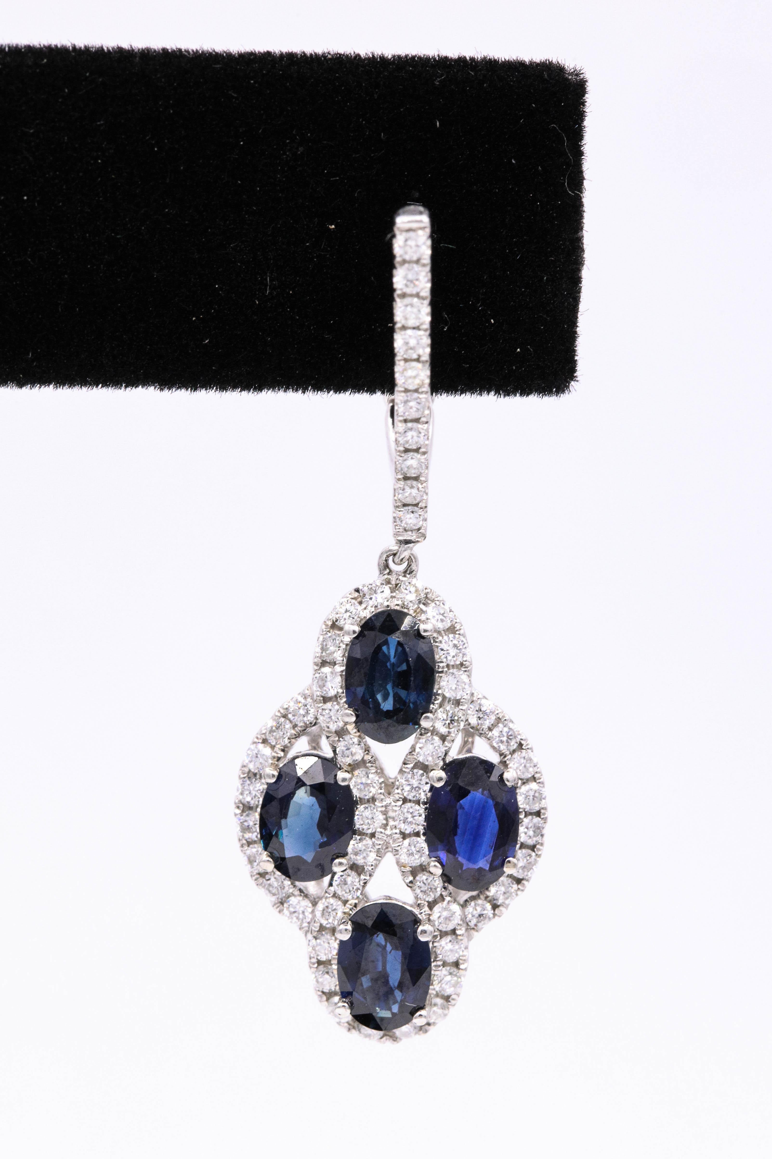 Oval Cut Sapphire Diamond Drop Earrings 6 Carat 14 White Gold