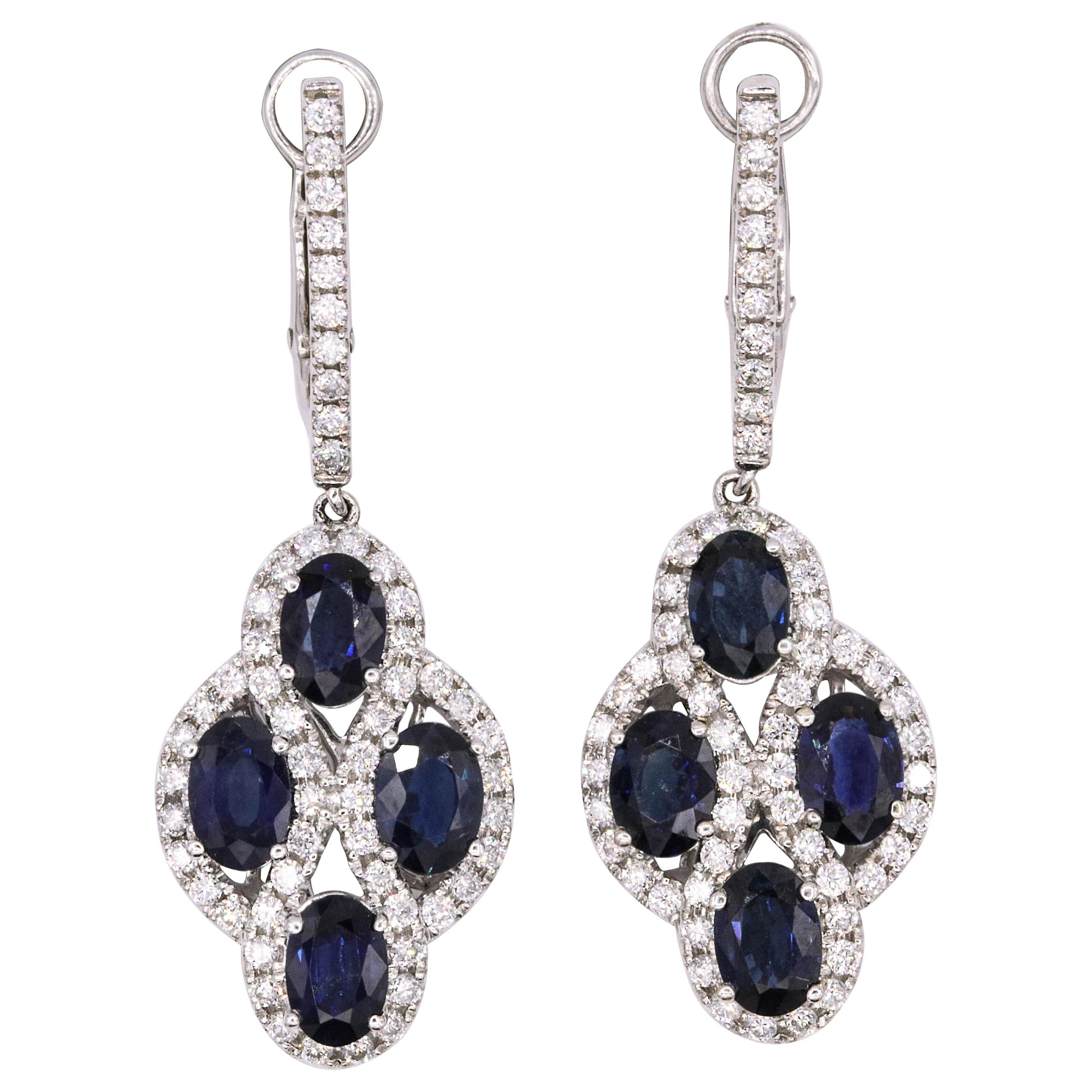 Sapphire Diamond Drop Earrings 6 Carat 14 White Gold