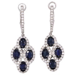Sapphire Diamond Drop Earrings 6 Carat 14 White Gold
