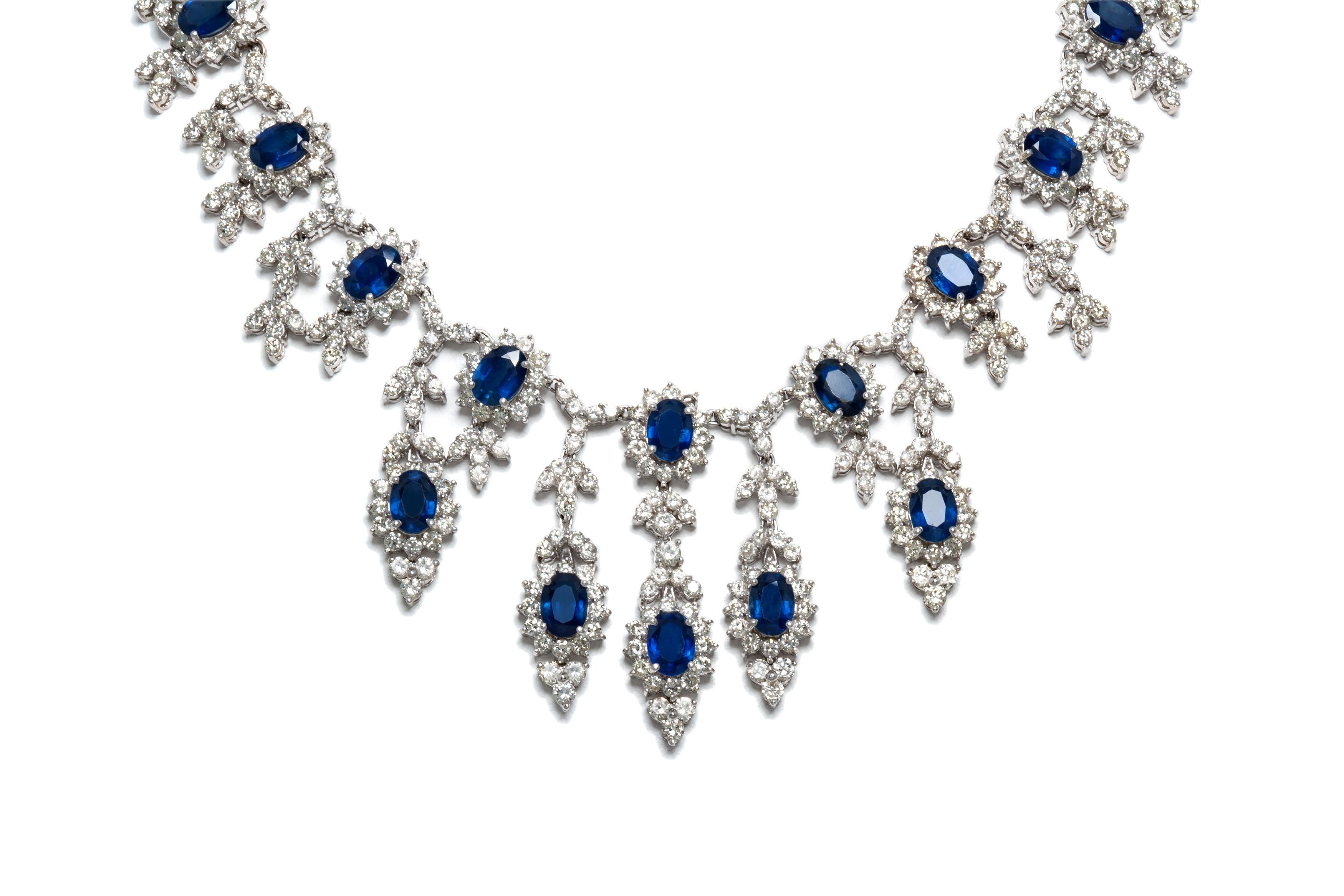 Round Cut Sapphire Diamond Drop Necklace For Sale
