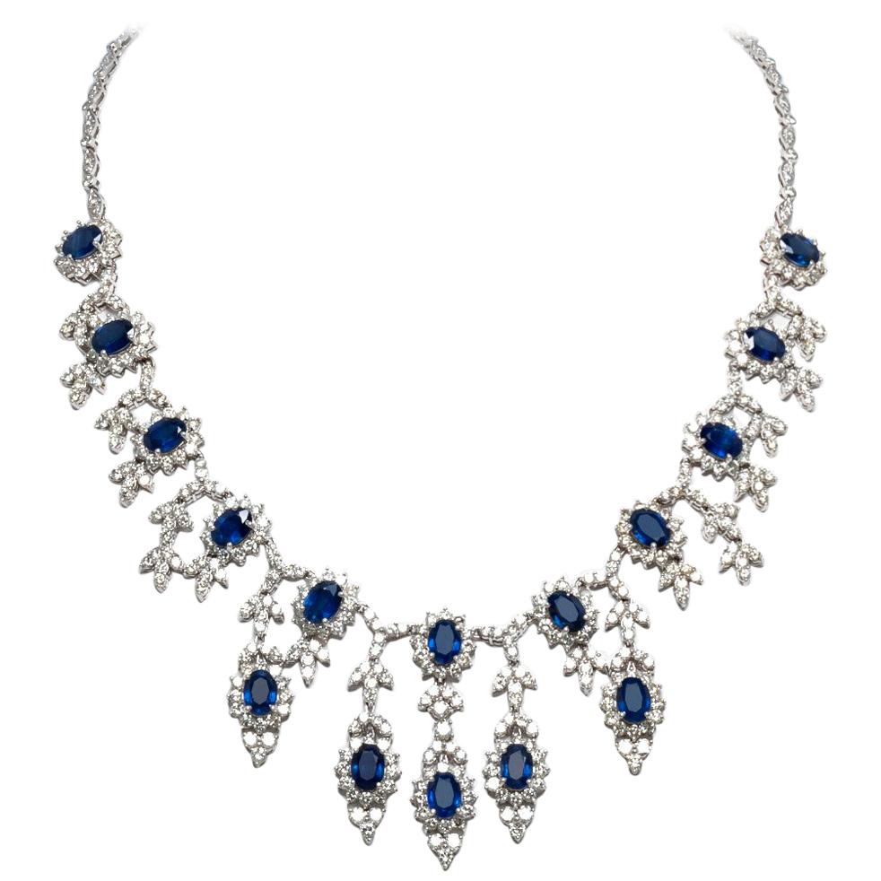 Sapphire Diamond Drop Necklace For Sale