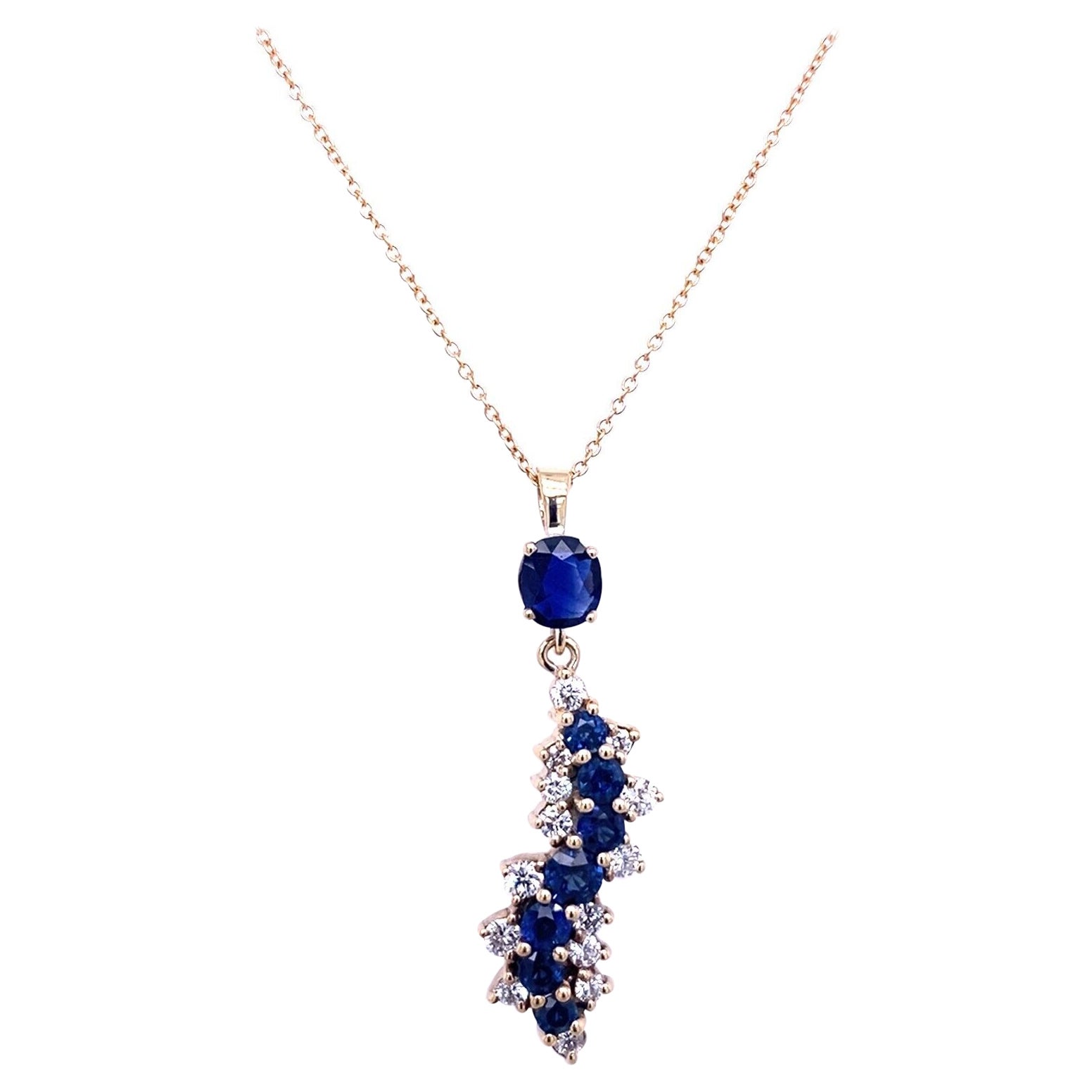 Saphir- und Diamant-Tropfen-Anhänger aus 9 Karat Gelbgold an 16/18" Kette mit Anhänger
