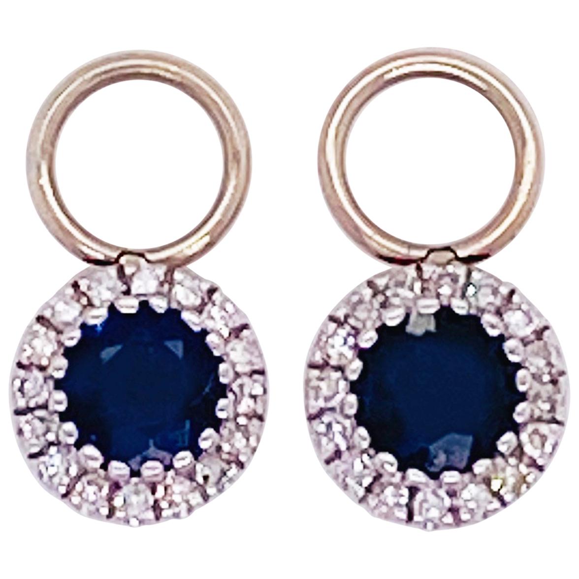 Sapphire Diamond Earring Charms 14 Karat Gold 3/4 Carat Blue Sapphire & Diamond For Sale