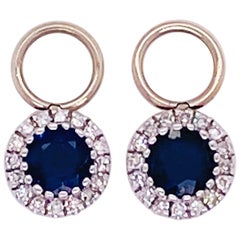 Sapphire Diamond Earring Charms 14 Karat Gold 3/4 Carat Blue Sapphire & Diamond